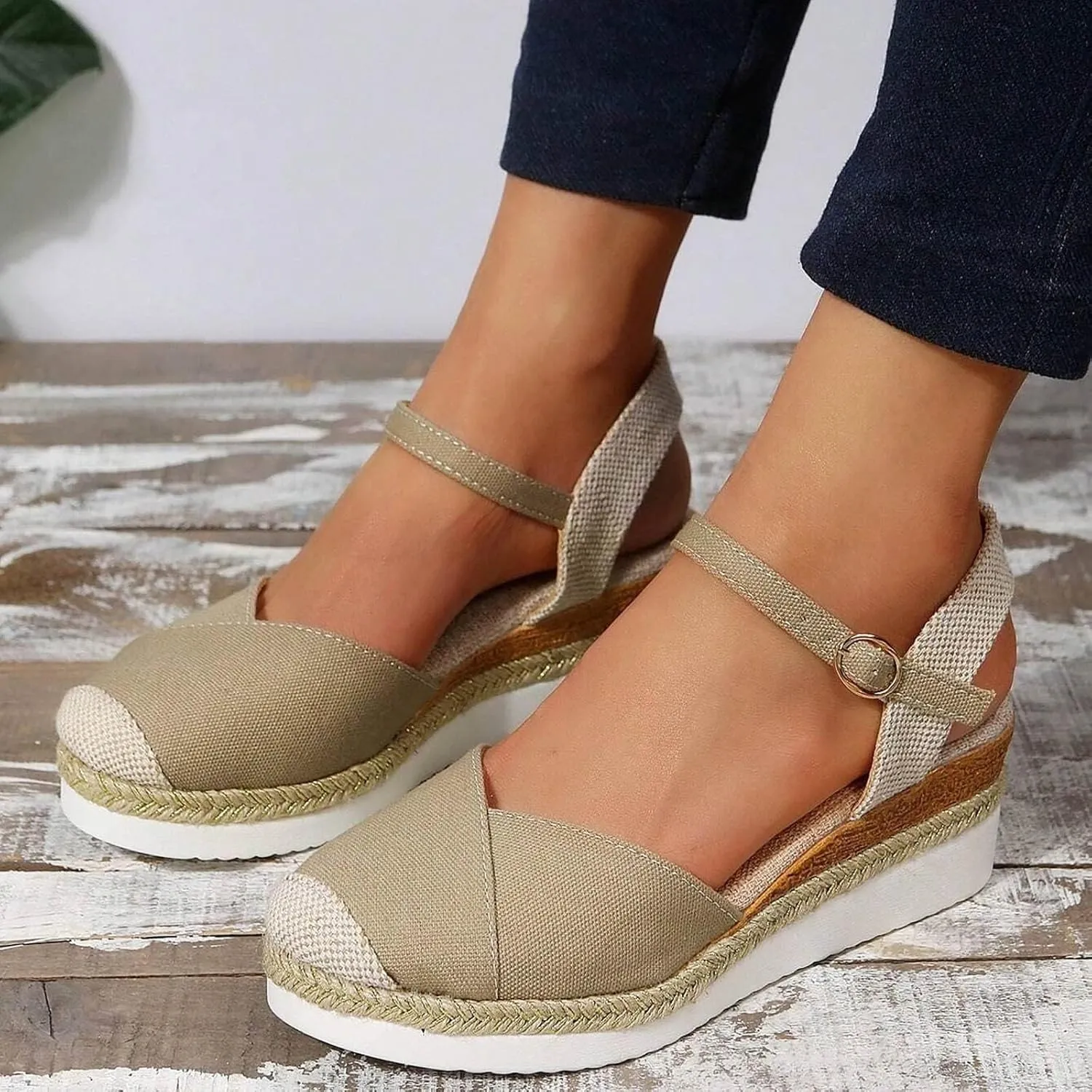 Women's Closed Toe Sandals Platform Wedge Sandal Buckle Ankle Strap Casual Dressy Espadrilles Sandals Comfortable Anti Slip Beach Comfortable Outdoor Shoes