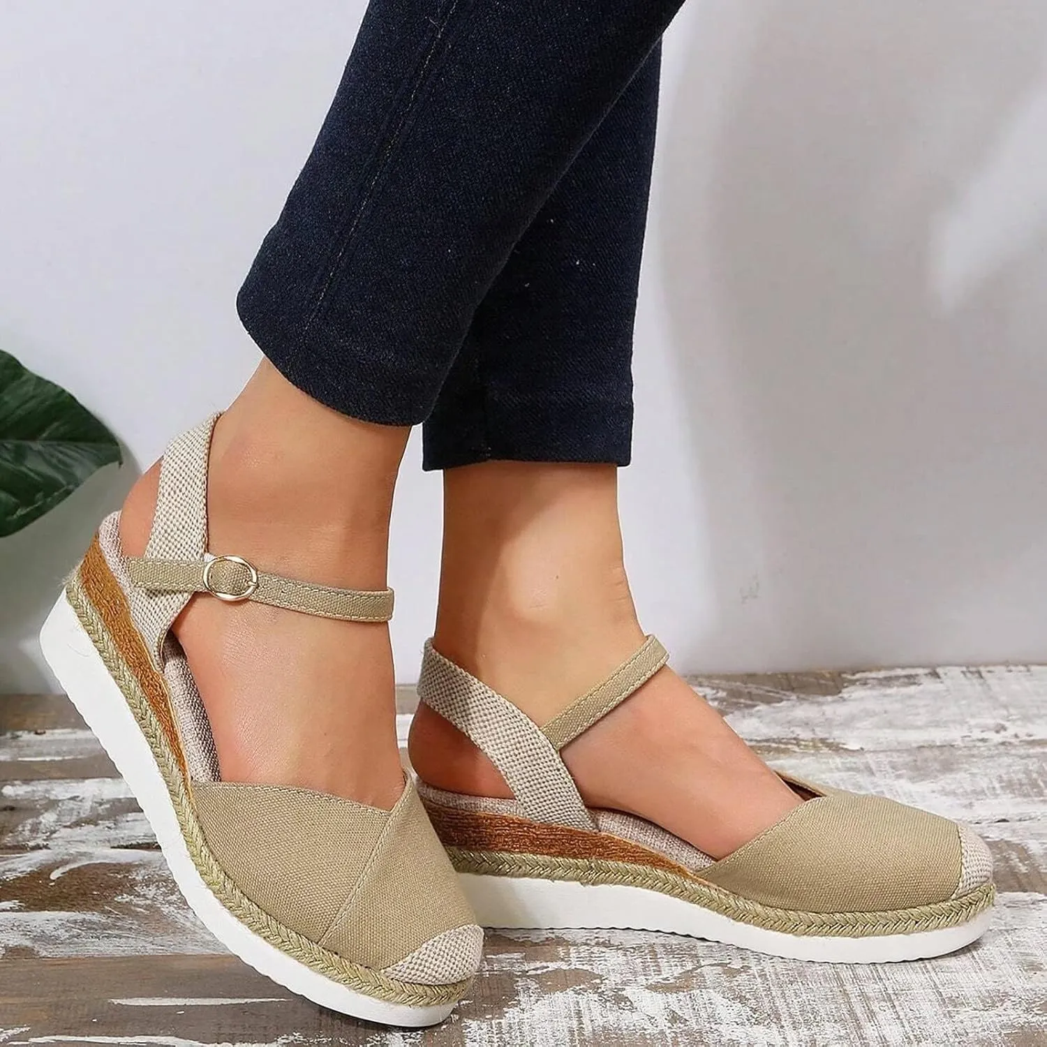 Women's Closed Toe Sandals Platform Wedge Sandal Buckle Ankle Strap Casual Dressy Espadrilles Sandals Comfortable Anti Slip Beach Comfortable Outdoor Shoes