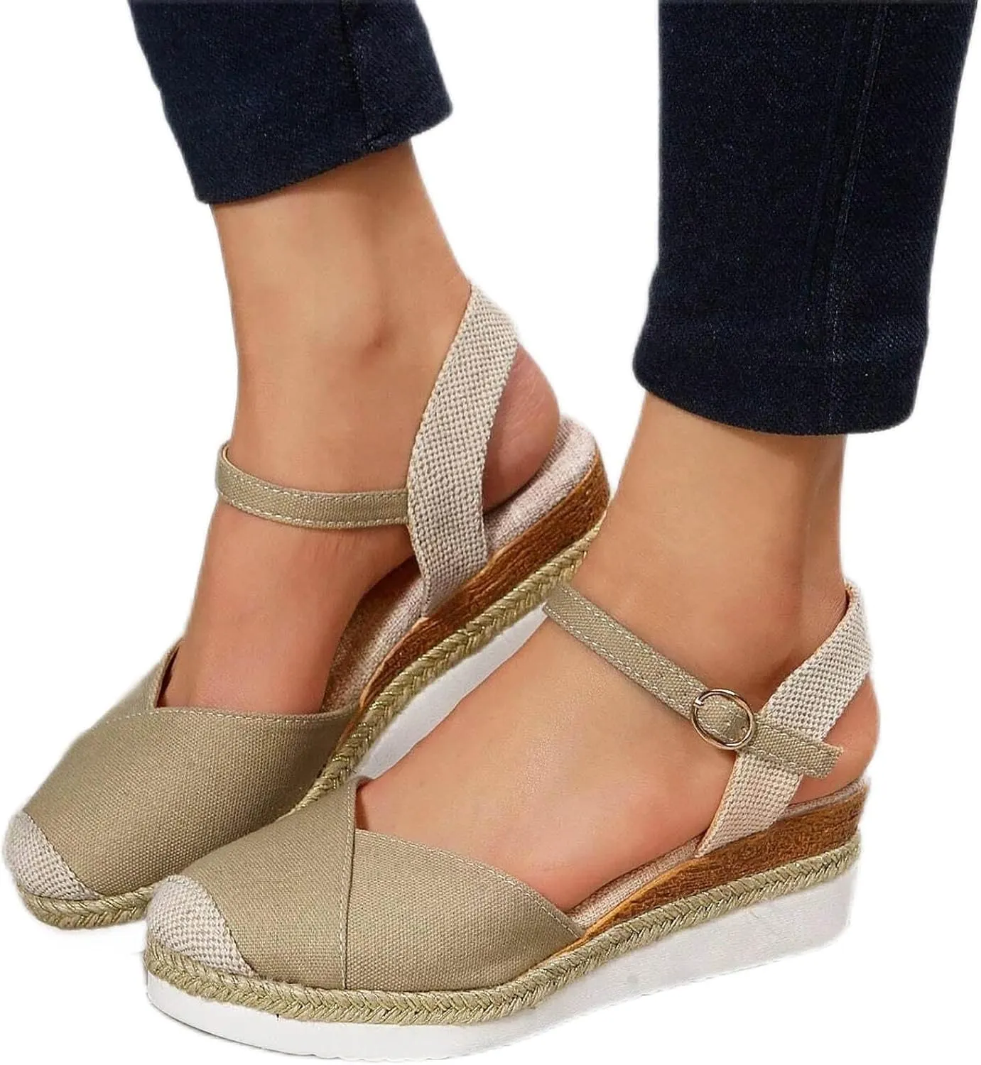 Women's Closed Toe Sandals Platform Wedge Sandal Buckle Ankle Strap Casual Dressy Espadrilles Sandals Comfortable Anti Slip Beach Comfortable Outdoor Shoes