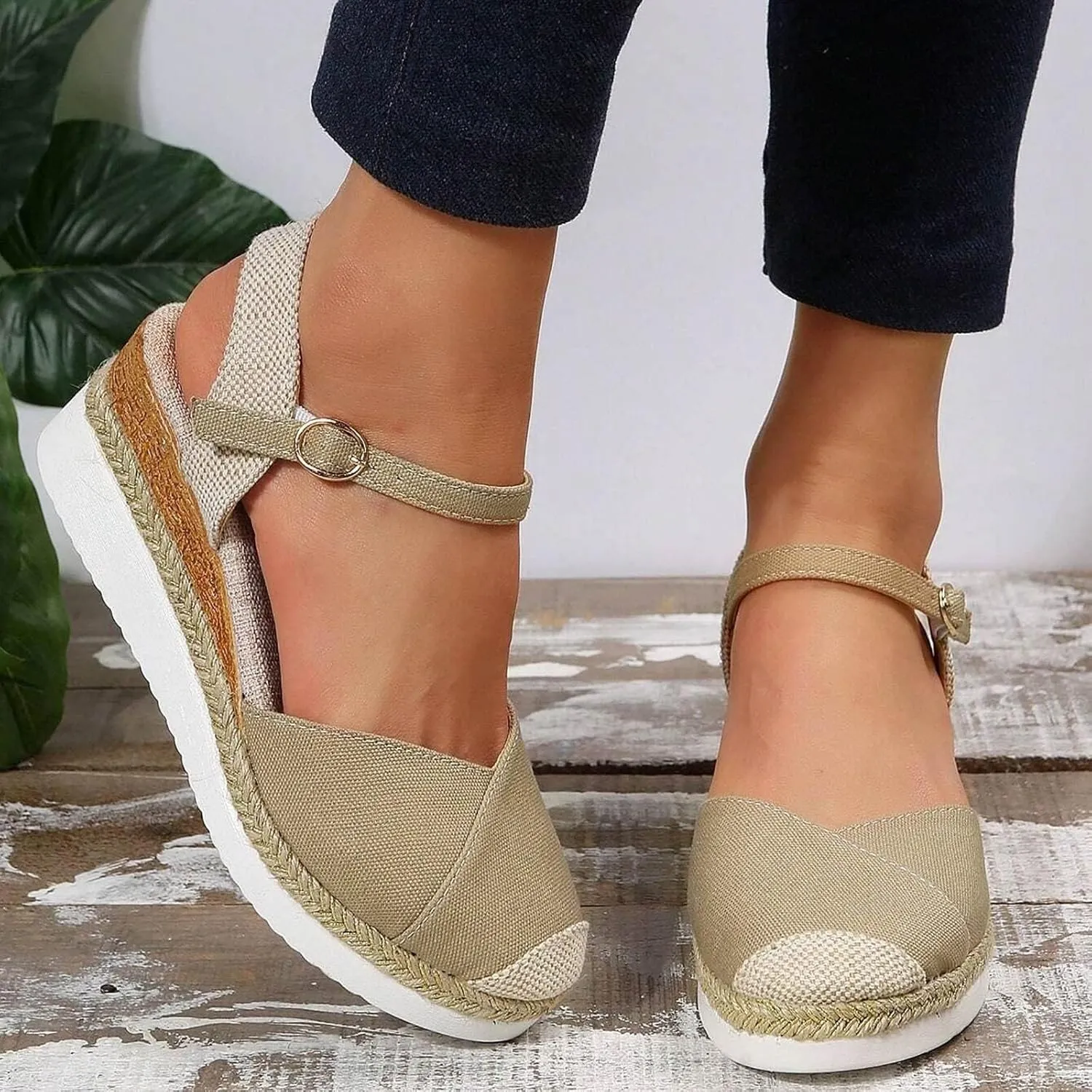 Women's Closed Toe Sandals Platform Wedge Sandal Buckle Ankle Strap Casual Dressy Espadrilles Sandals Comfortable Anti Slip Beach Comfortable Outdoor Shoes