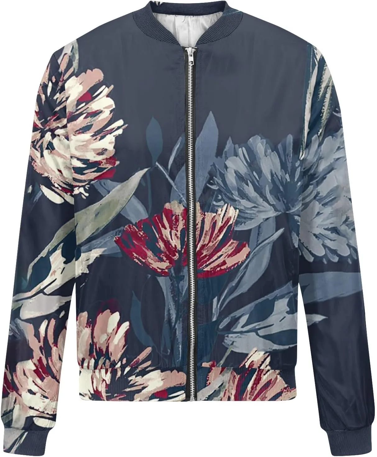 Women's Cropped Bomber Jacket Fashion 2024 Fall Casual Long Sleeve Coat Oversized Short Windbreaker Outerwear