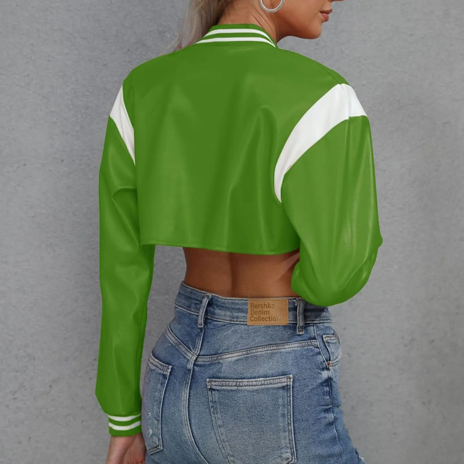Women's Cropped Faux Leather Jackets Short Bomber Motorcycle Coats Colorblock Crop Moto Biker Jacket Trendy Clothes