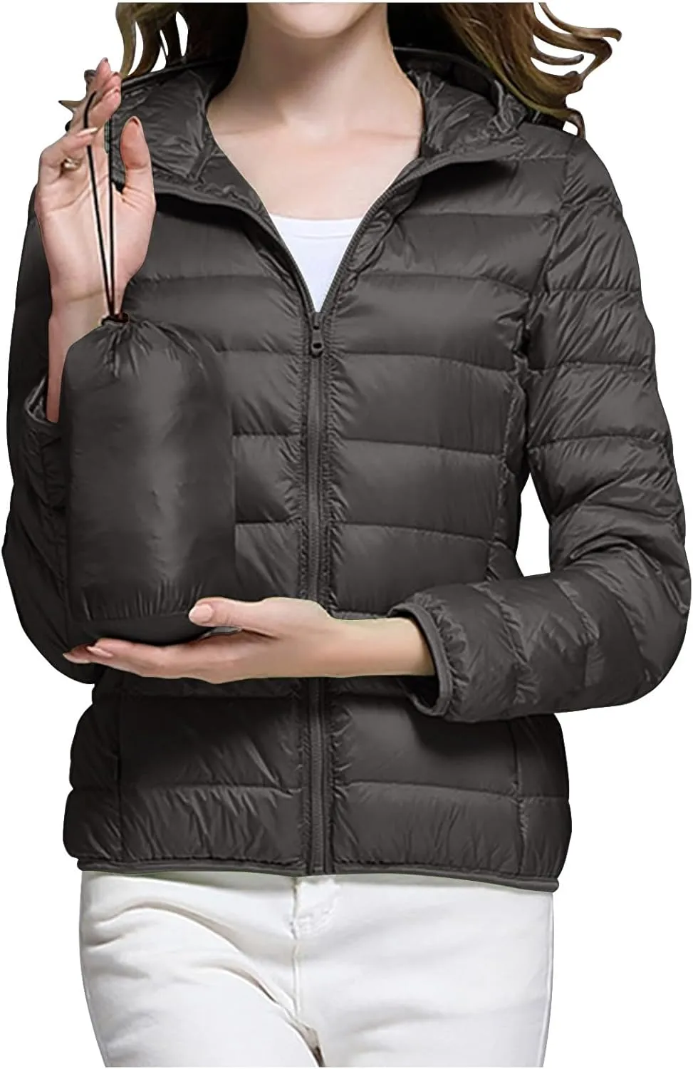 Women's Down Jacket Winter Warm Snow Coat Fashion Solid Color Long Sleeves Zipper Lightweight Cotton Parkas Jacket