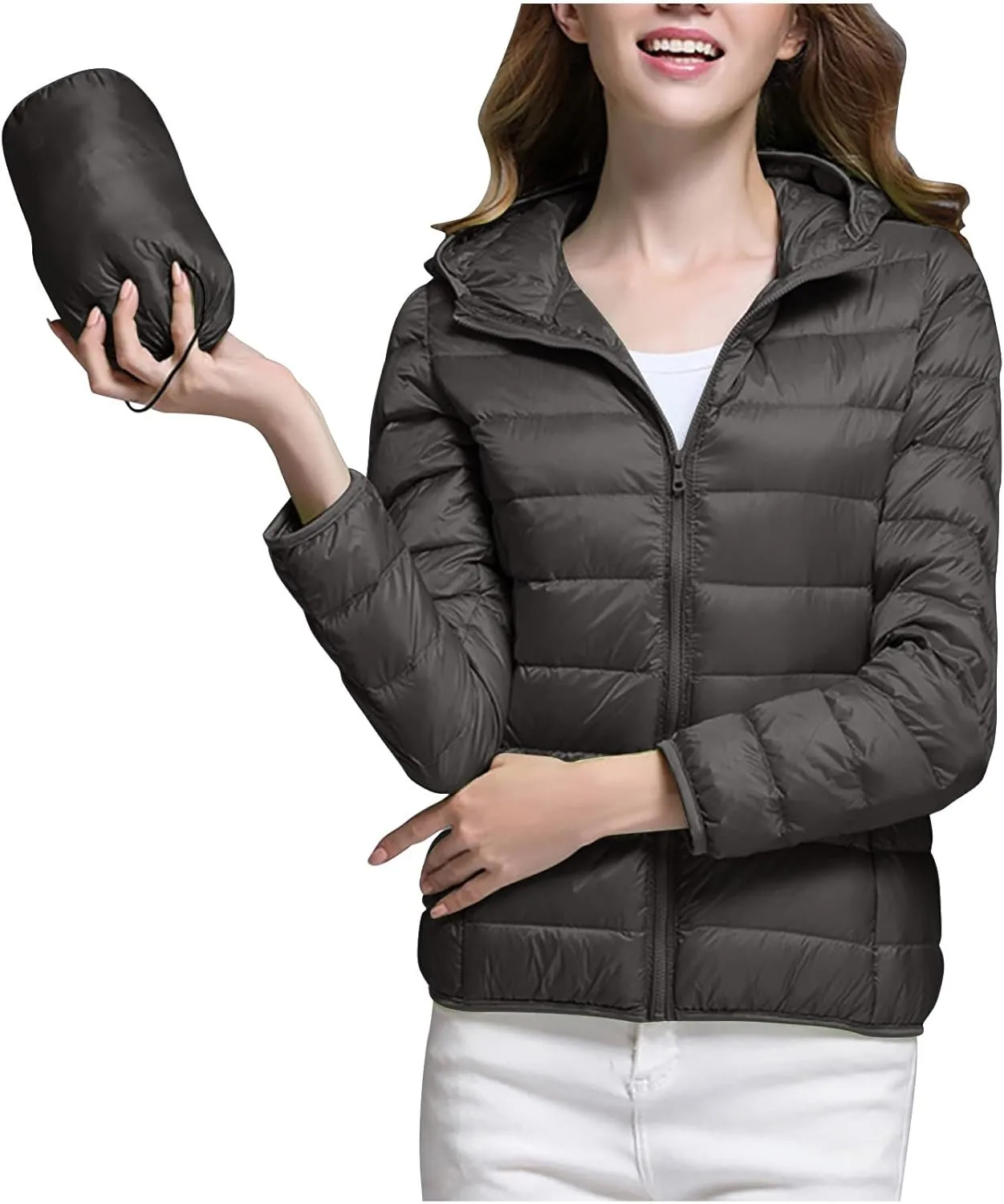 Women's Down Jacket Winter Warm Snow Coat Fashion Solid Color Long Sleeves Zipper Lightweight Cotton Parkas Jacket