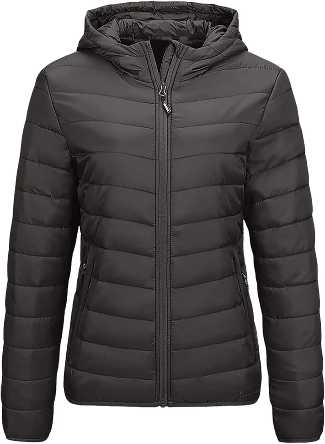 Women's Down Jacket Winter Warm Snow Coat Fashion Solid Color Long Sleeves Zipper Lightweight Cotton Parkas Jacket