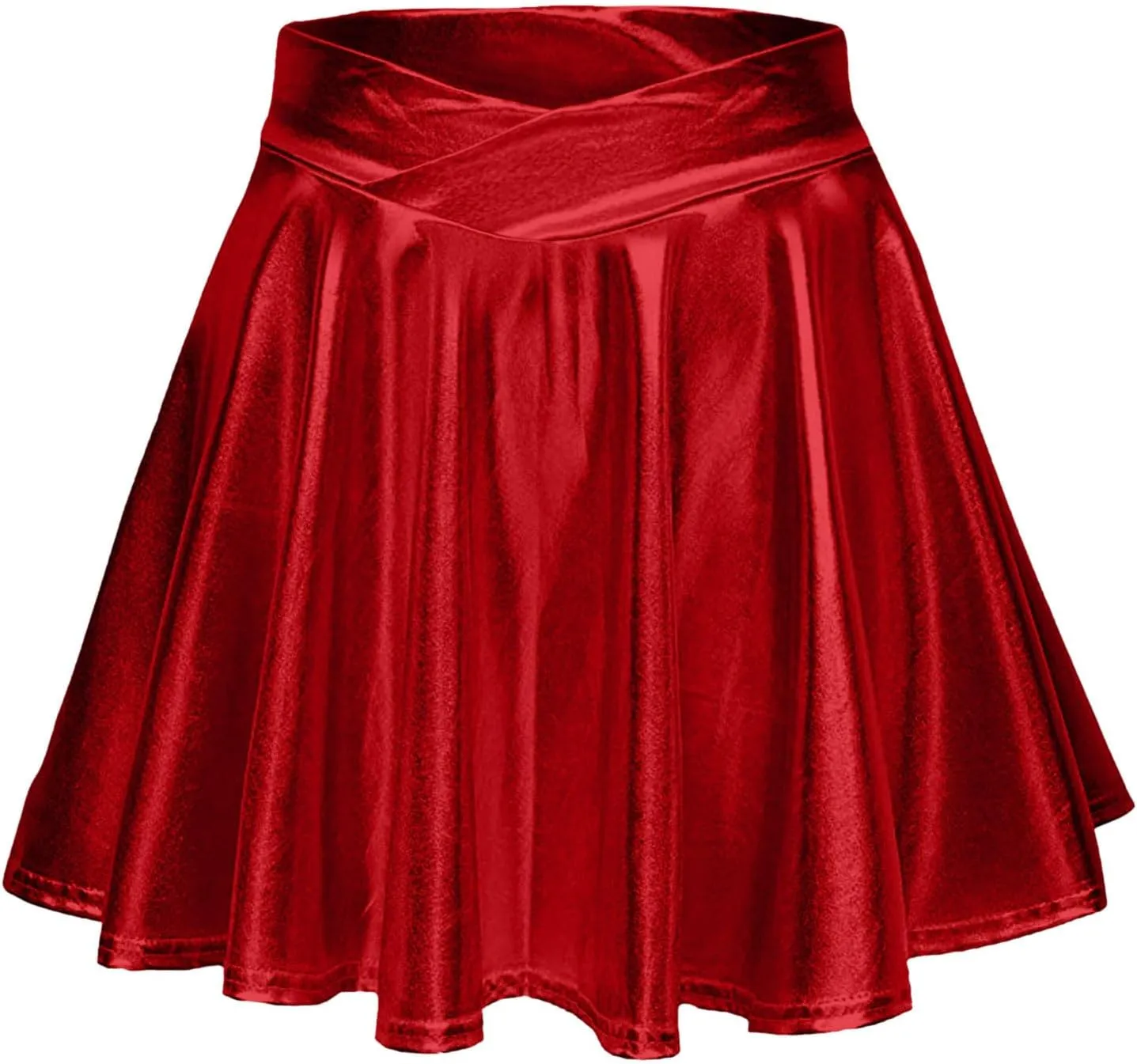 Women's Fashion High Waist Pleated Solid Color Short Skirt Loose Skirt Metallic Skater Skirt Sparkly Shiny Flared