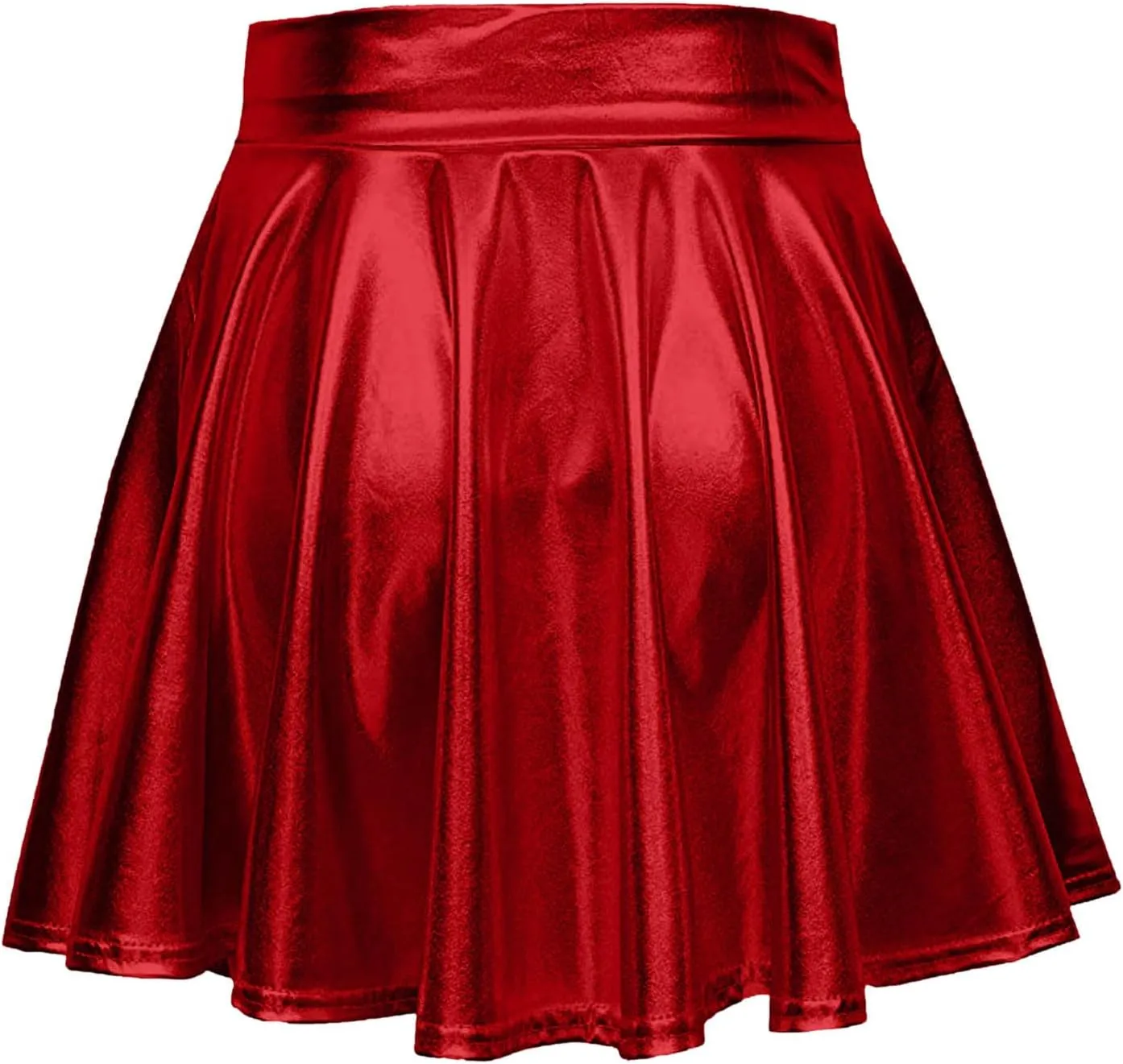 Women's Fashion High Waist Pleated Solid Color Short Skirt Loose Skirt Metallic Skater Skirt Sparkly Shiny Flared