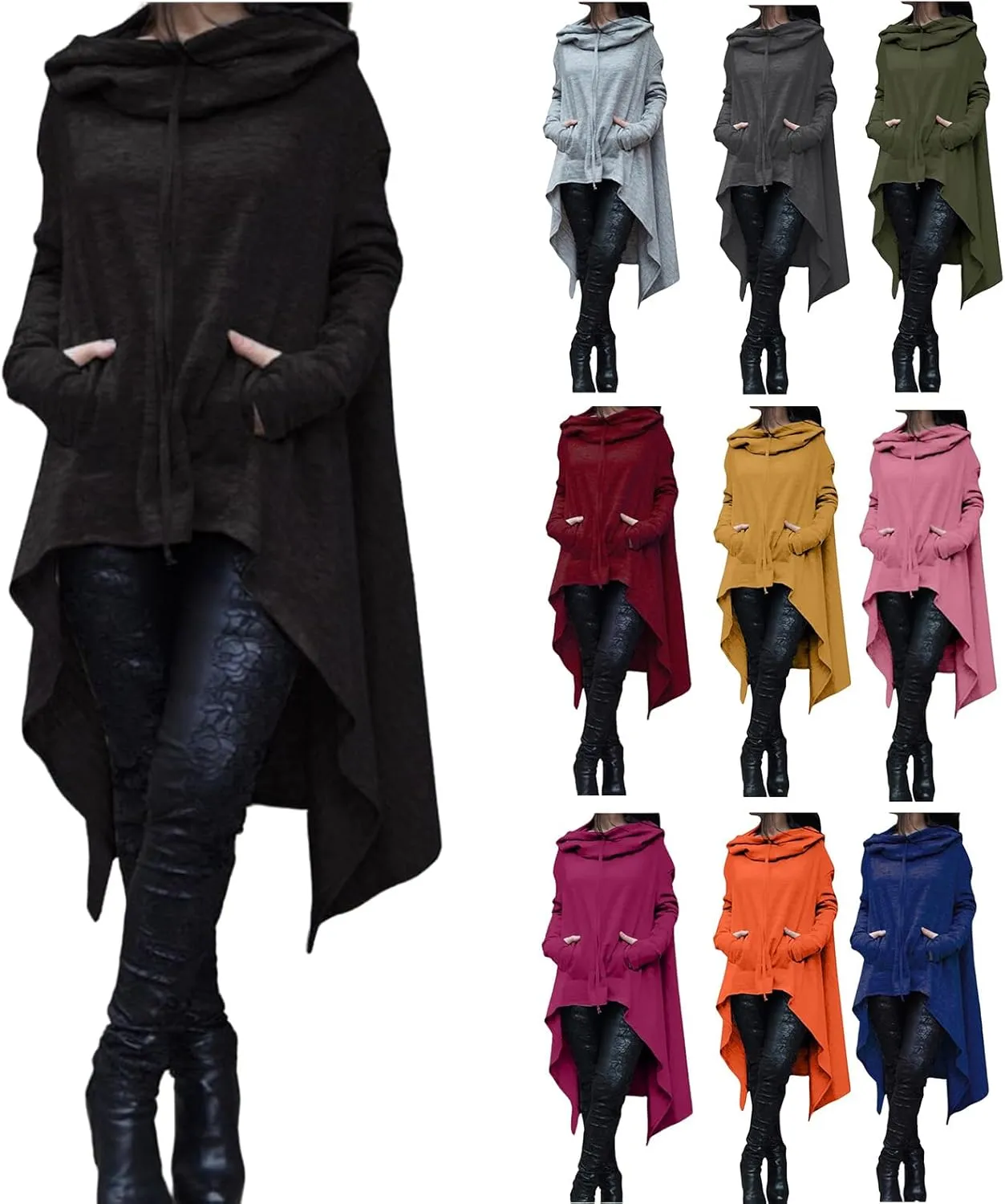 Women's Fashion Hoodies & Sweatshirts Cowl Neck Hi-Low Hem Pullover Oversize Long Asymmetric Sweater Top with Pockets