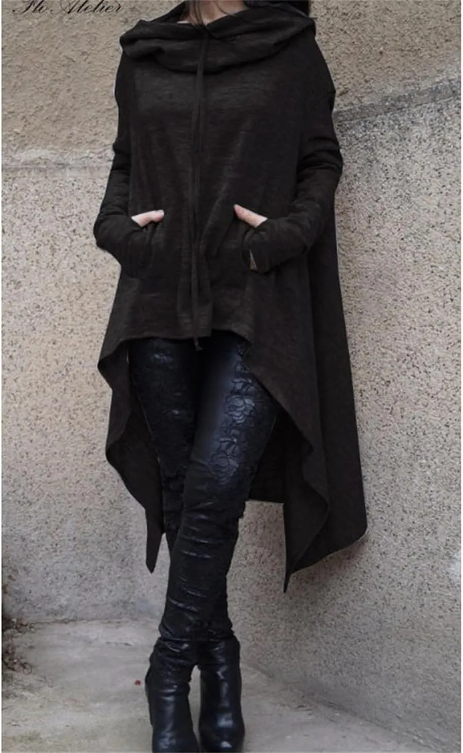 Women's Fashion Hoodies & Sweatshirts Cowl Neck Hi-Low Hem Pullover Oversize Long Asymmetric Sweater Top with Pockets