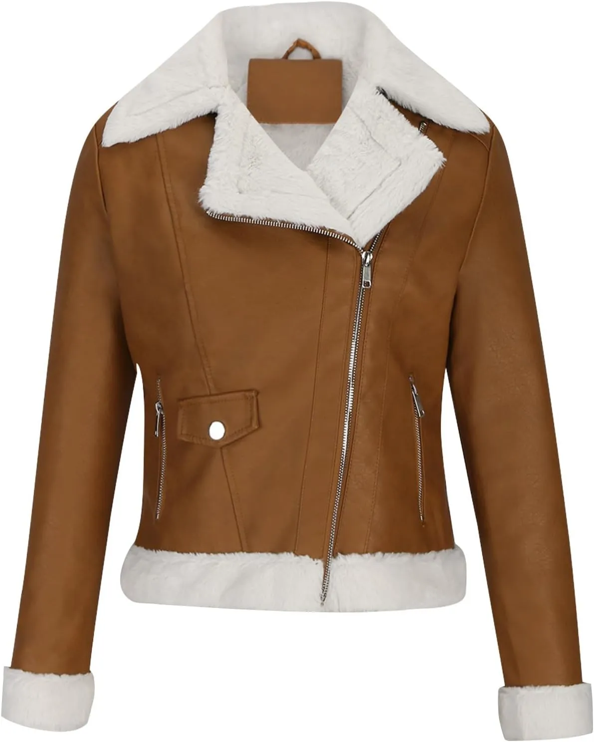 Women's Faux Leather Jackets 2024 Fall Winter Outfits Clothes Long Sleeve Zip Up Moto Biker Slim Cropped Coat Outwear