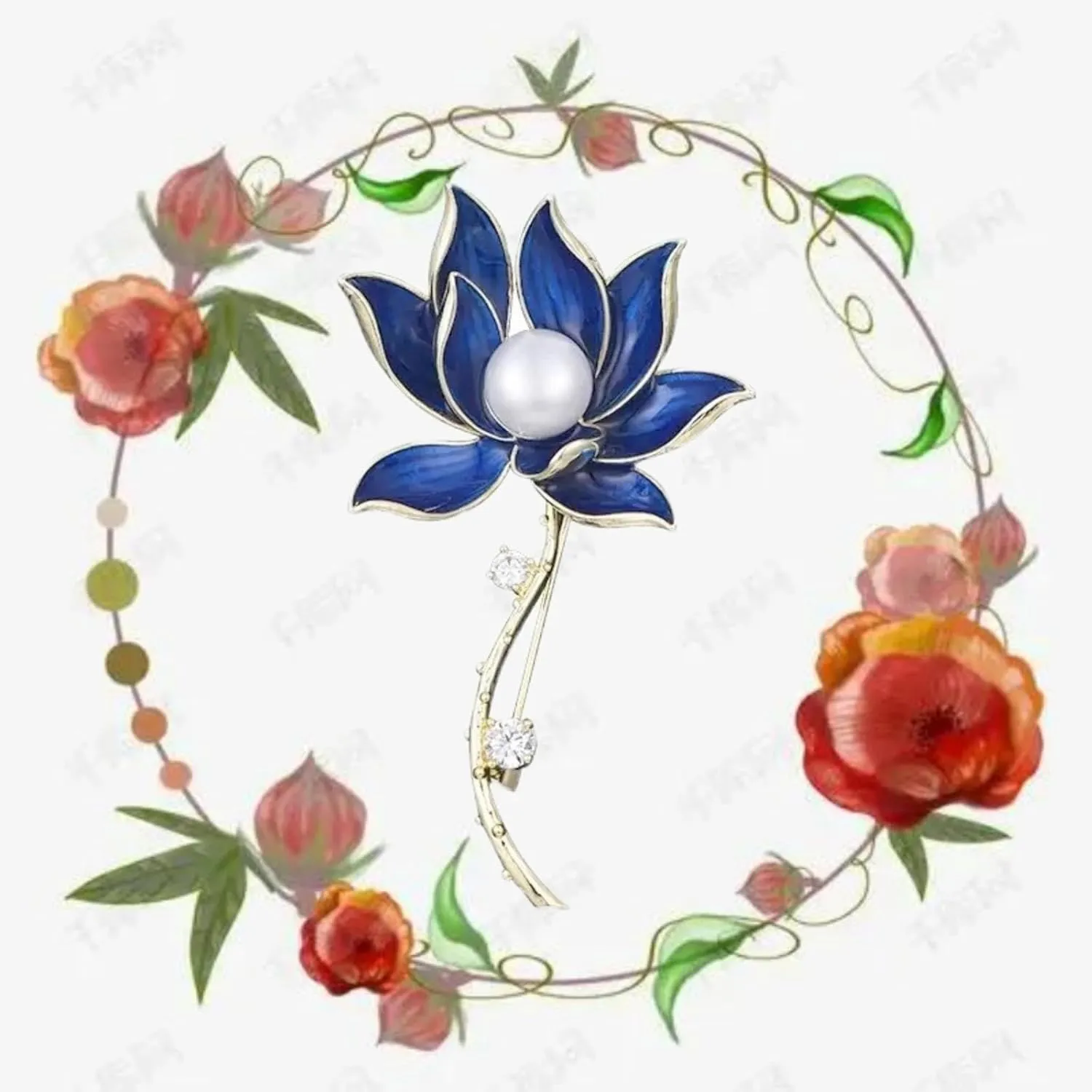 Women's Fine Pins -Van Gogh Sunflower  Star, Sailboat, Sapphire Blue Lotus, Red Plum and White Magnolia Rose Enamel Pins Gifts