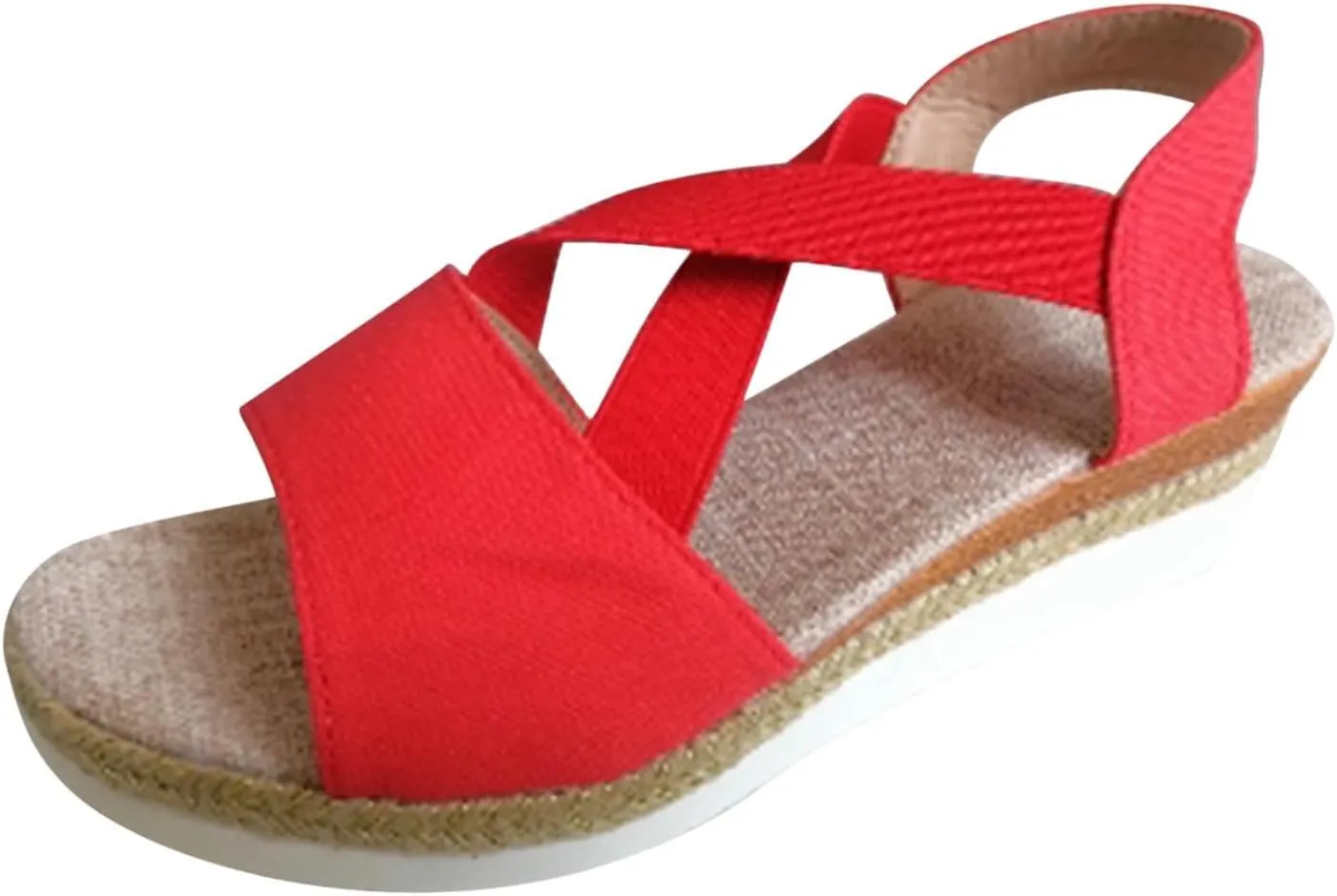 Women's High Elastic Cross Sandal Thick Strappy Open Toe Shoe Stretch Platform Flat Solid Braided Flats