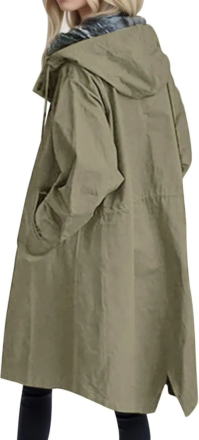 Womens Jackets Dressy Casual Winter Plus Size Trench Coat Loose Windbreaker Long Outwear Trendy Windbreaker Outwear