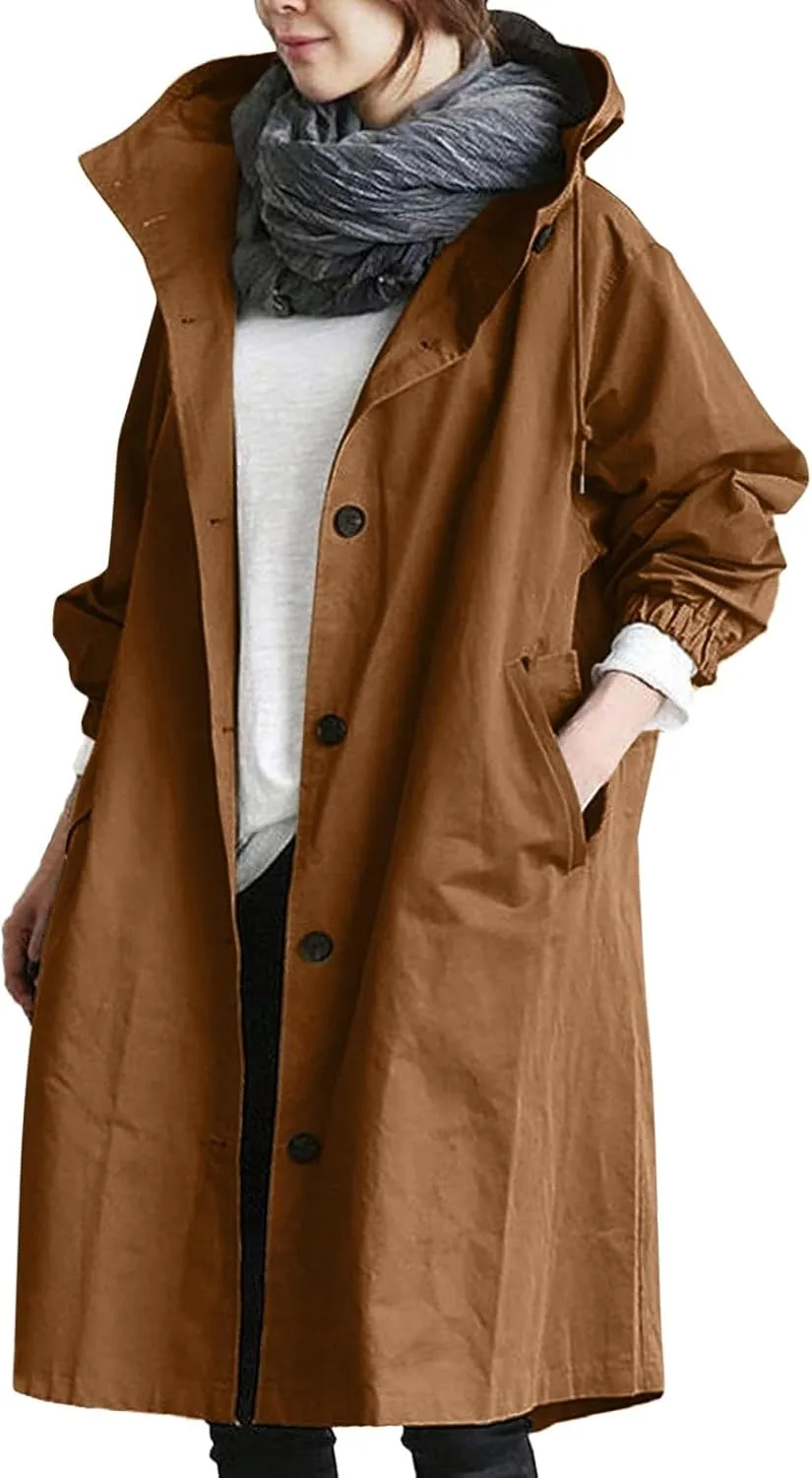 Womens Jackets Dressy Casual Winter Plus Size Trench Coat Loose Windbreaker Long Outwear Trendy Windbreaker Outwear