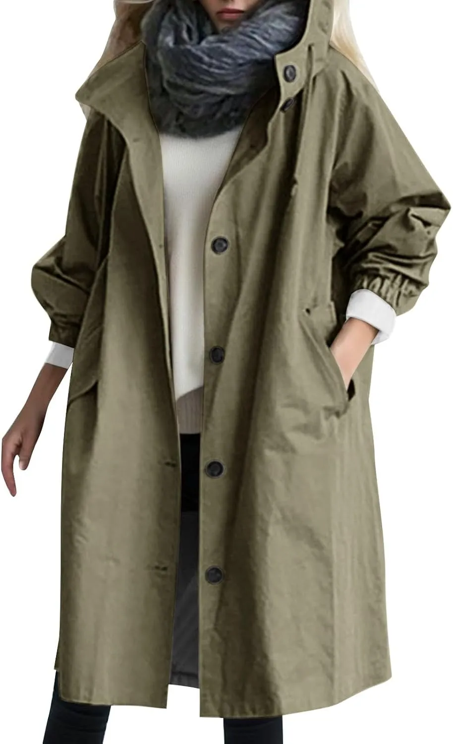 Womens Jackets Dressy Casual Winter Plus Size Trench Coat Loose Windbreaker Long Outwear Trendy Windbreaker Outwear