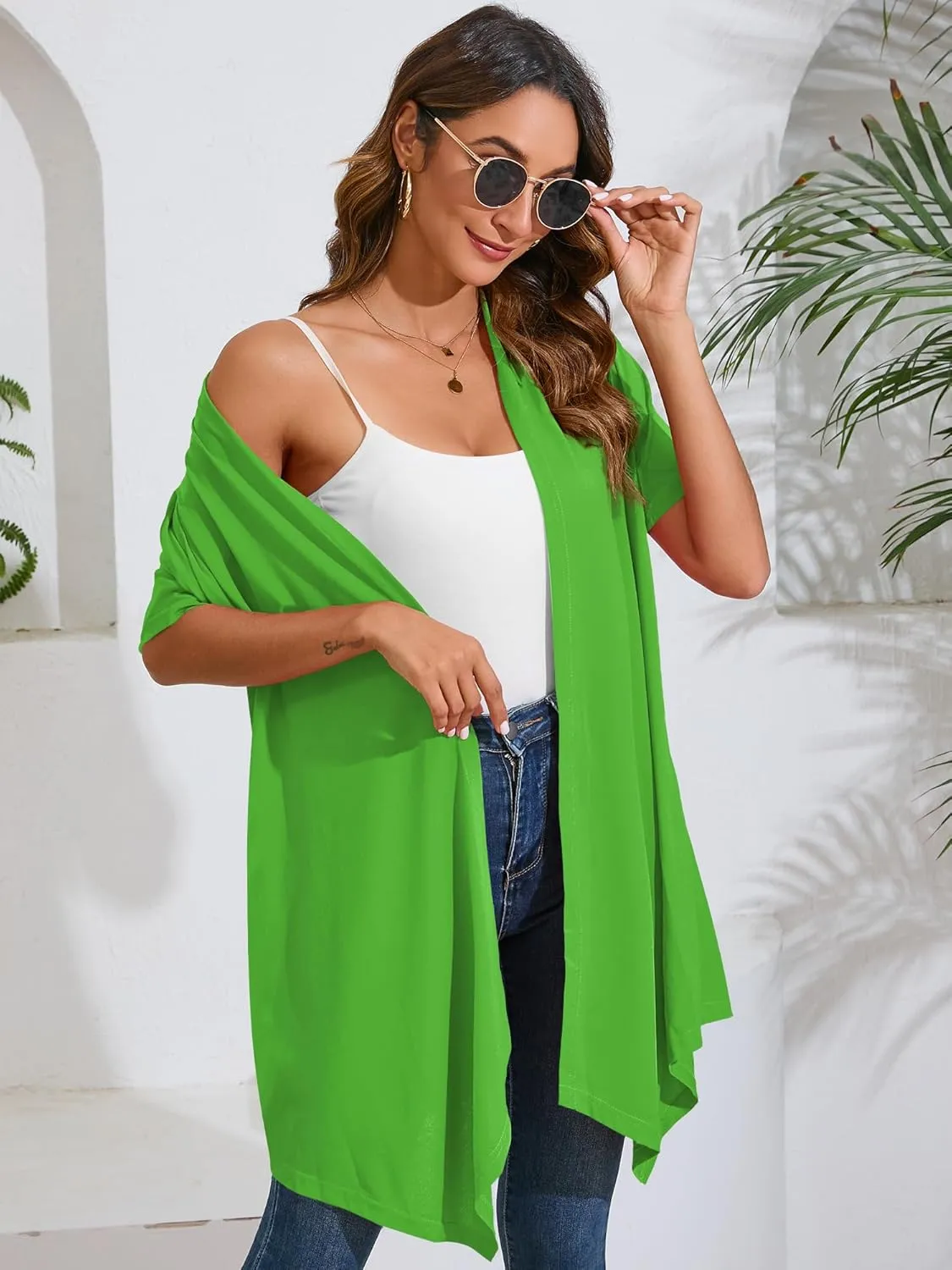 Women's Lightweight Open Front Cardigans Short Sleeve Casual Soft Drape Spring Summer Fall Cardigan S-3XL