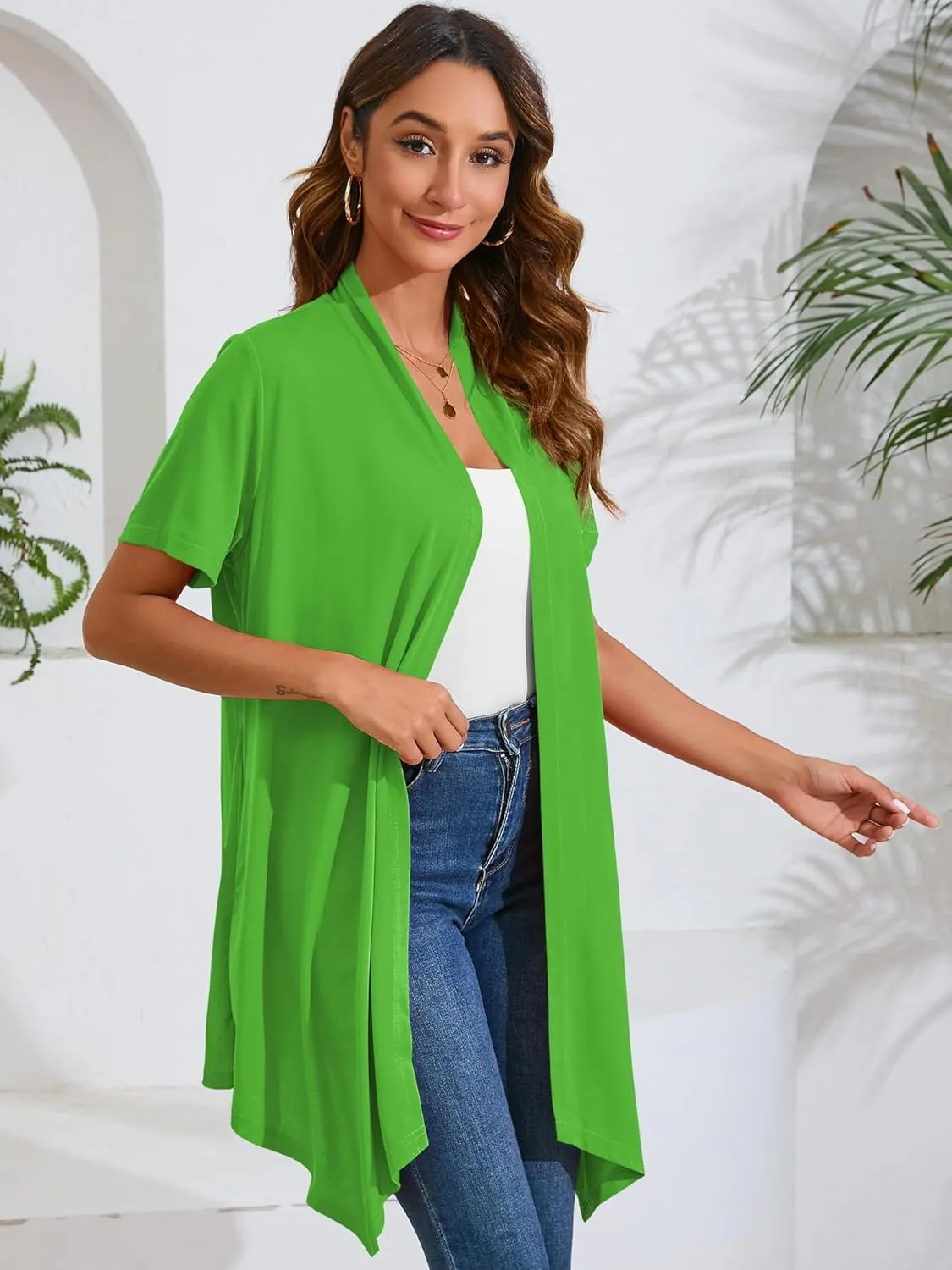 Women's Lightweight Open Front Cardigans Short Sleeve Casual Soft Drape Spring Summer Fall Cardigan S-3XL