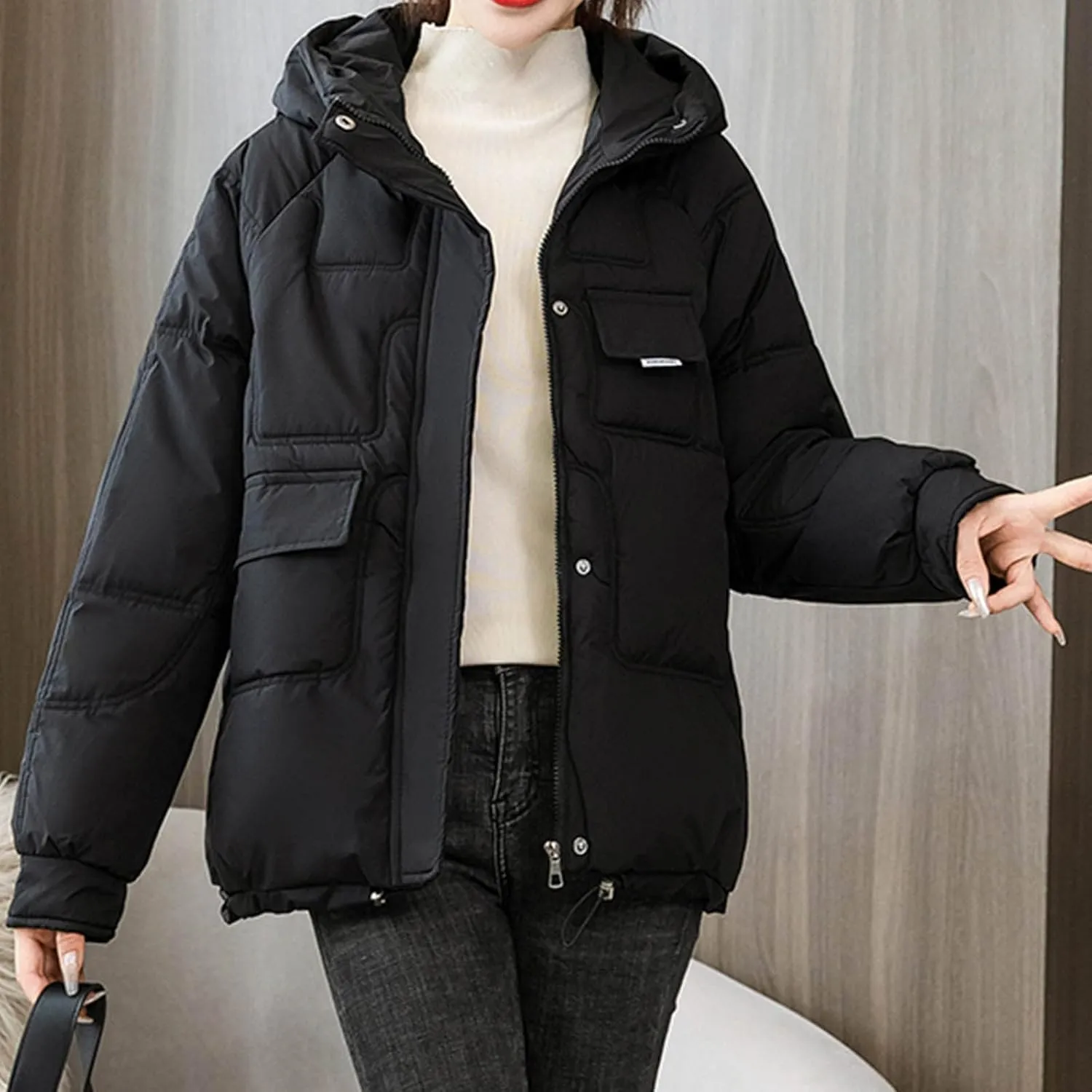 Womens Lightweight Packable Down Puffer Jacket With Hood Plus Size Waterproof Winter Quilted Zip Up Casual Padded Coat