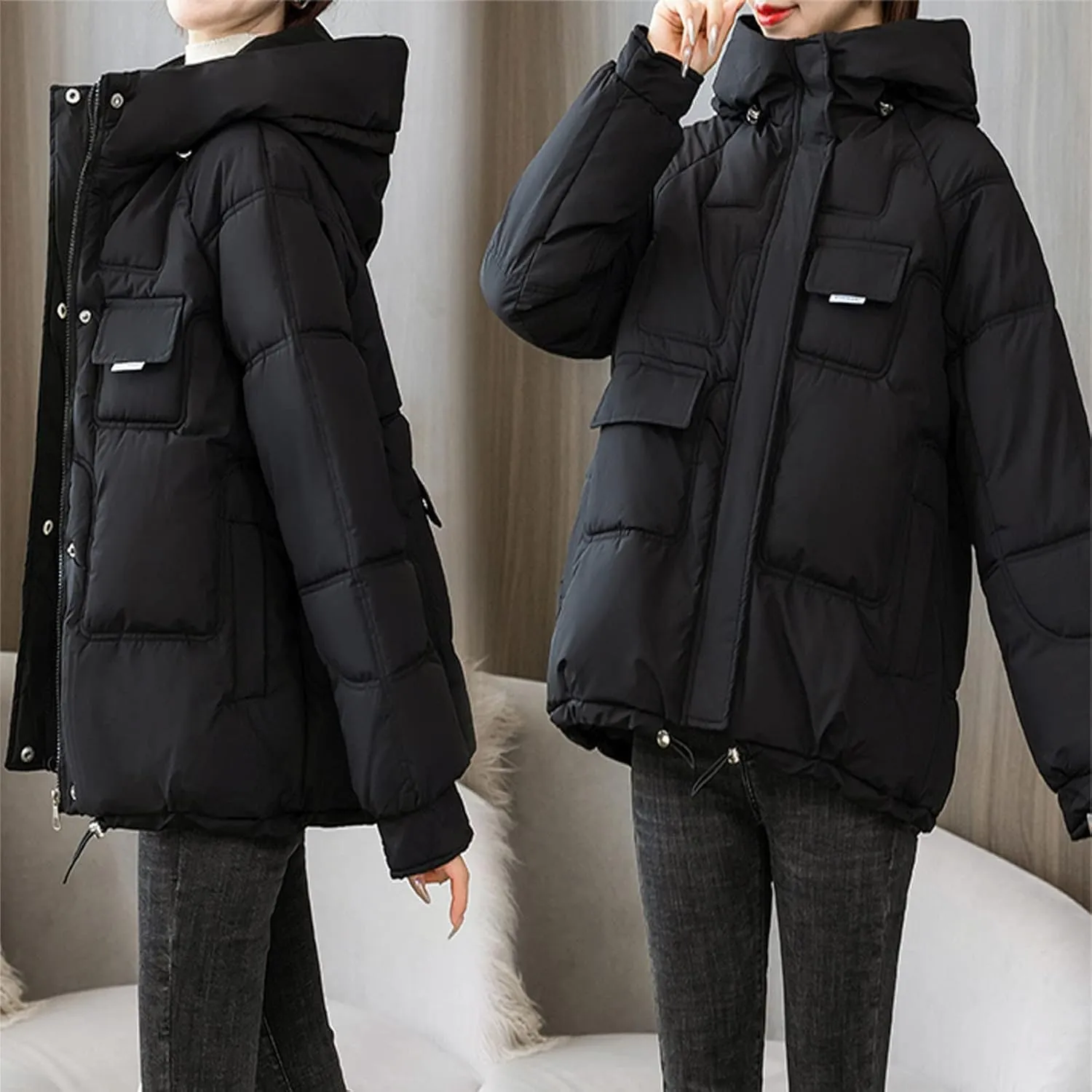 Womens Lightweight Packable Down Puffer Jacket With Hood Plus Size Waterproof Winter Quilted Zip Up Casual Padded Coat