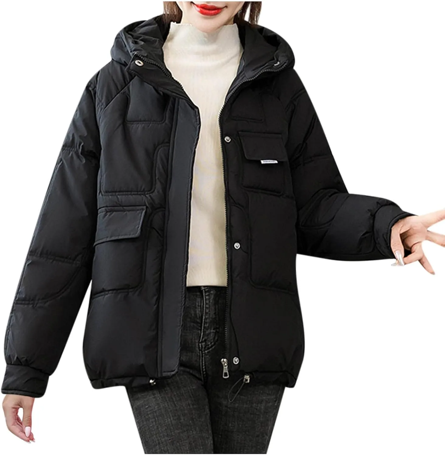 Womens Lightweight Packable Down Puffer Jacket With Hood Plus Size Waterproof Winter Quilted Zip Up Casual Padded Coat
