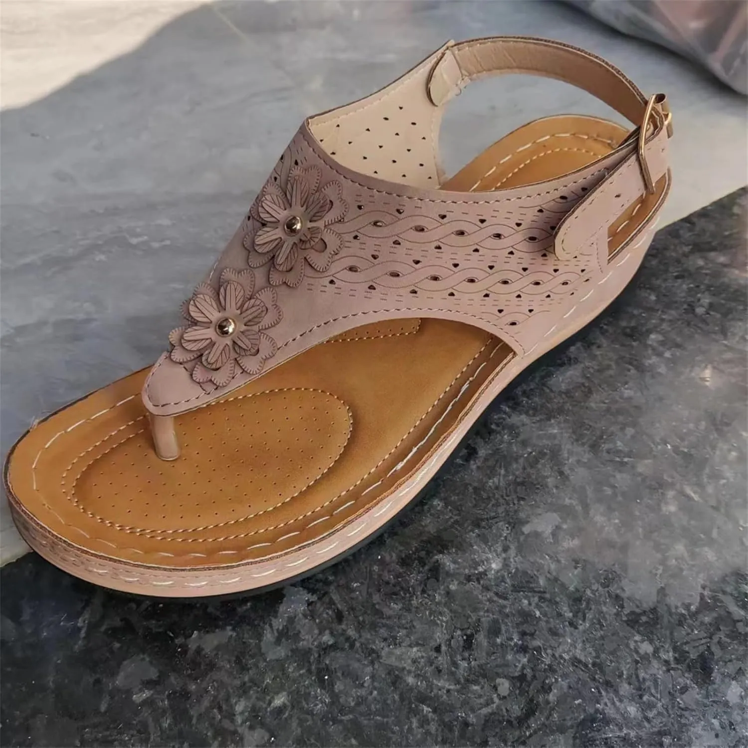 Womens Orthopedic Sandals Wedge Flip Flops for Women Summer Adjustable Anti-Slip Platform Sandals, Casual Comfortable Pinch Toe Beach Flip Flops Sandal with Arch Support