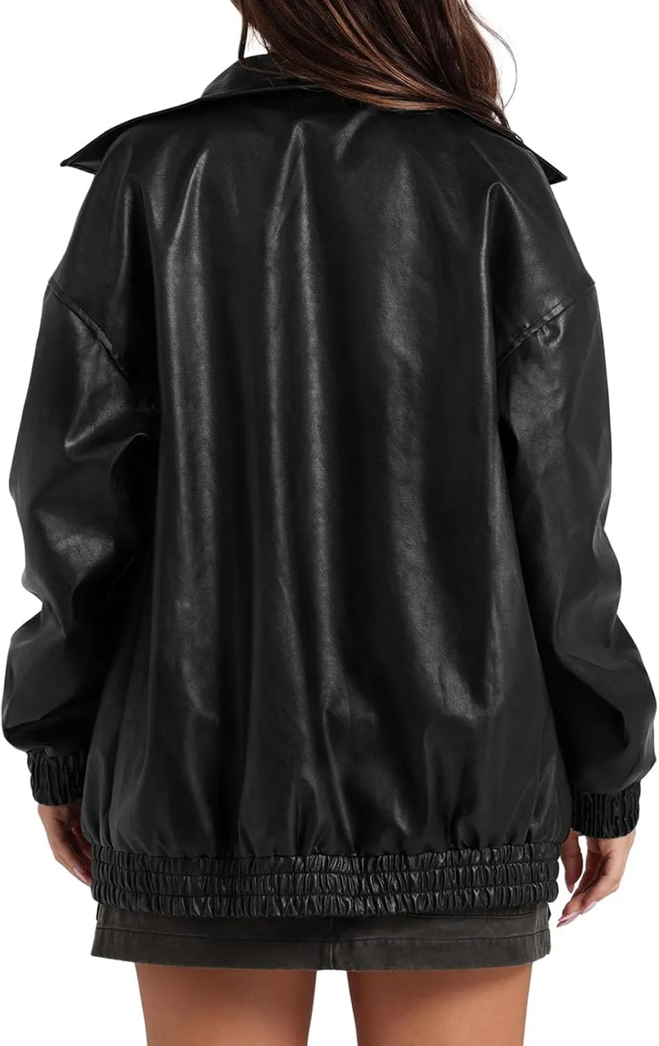 Womens Oversized Leather Jackets Motorcycle Bomber Coats Fall Fashion Outfits Zip Up Leather Jackets for Women 2024