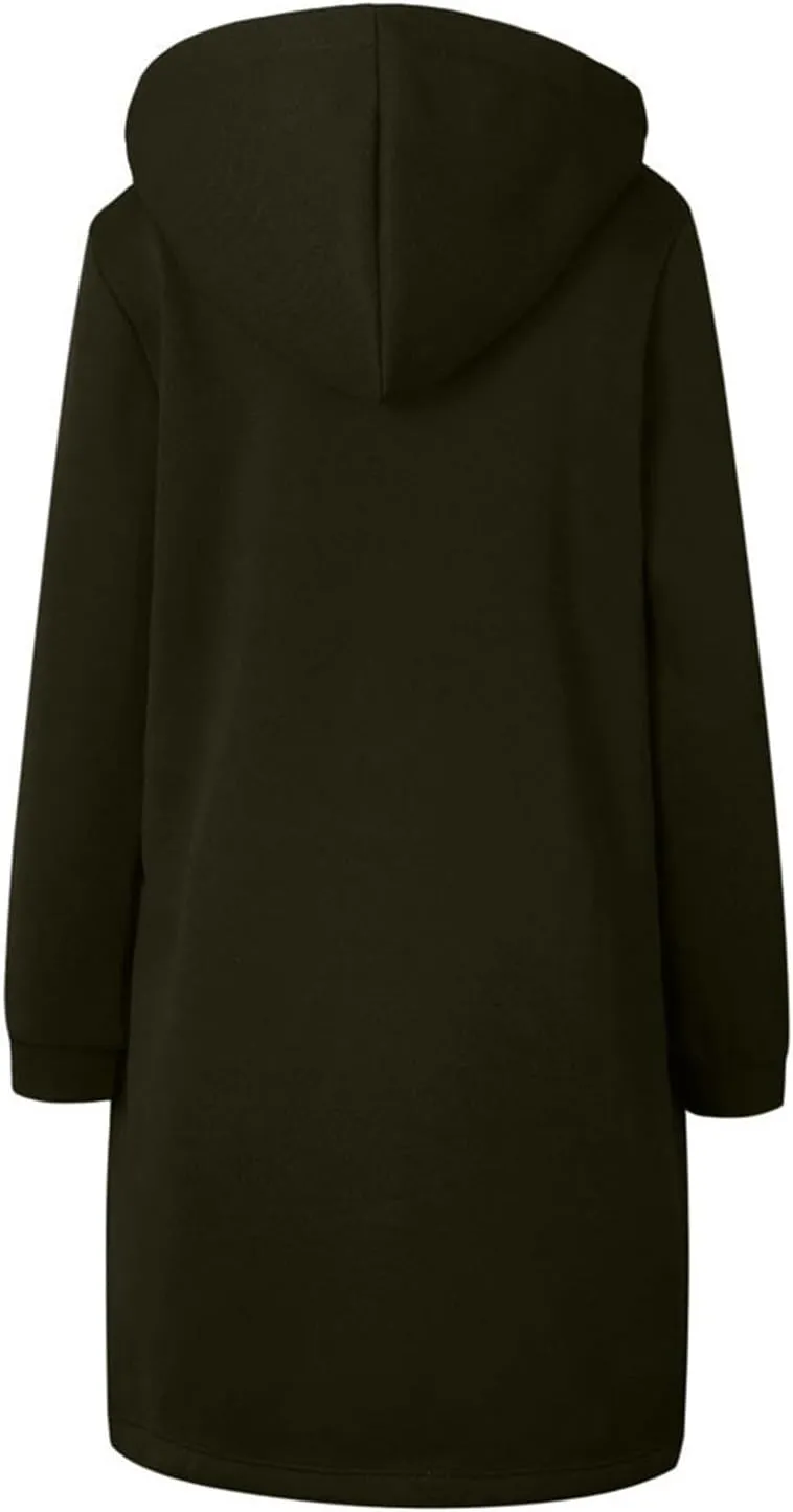 Women's Plus Size Hooded Coat Long Zipper Sweatshirts Lightweight Fall Jacket Fashion Trendy Casual Trench Coat