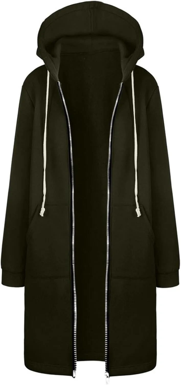 Women's Plus Size Hooded Coat Long Zipper Sweatshirts Lightweight Fall Jacket Fashion Trendy Casual Trench Coat