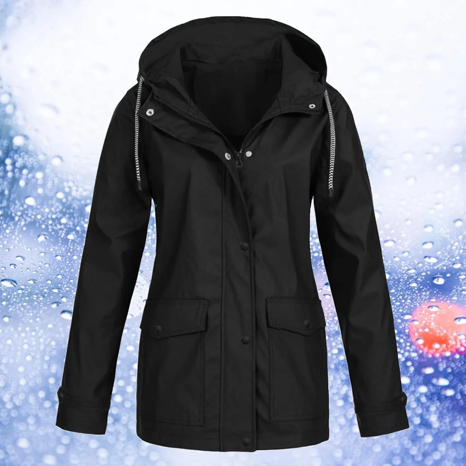 Womens Rain Jacket Lightweight Waterproof Windbreaker Mountain Jacket Zip Up Hooded Raincoats Outdoor Trench Coats