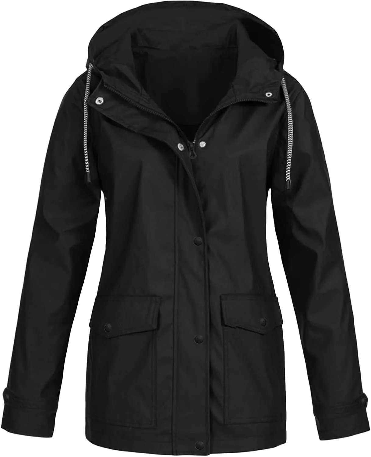 Womens Rain Jacket Lightweight Waterproof Windbreaker Mountain Jacket Zip Up Hooded Raincoats Outdoor Trench Coats