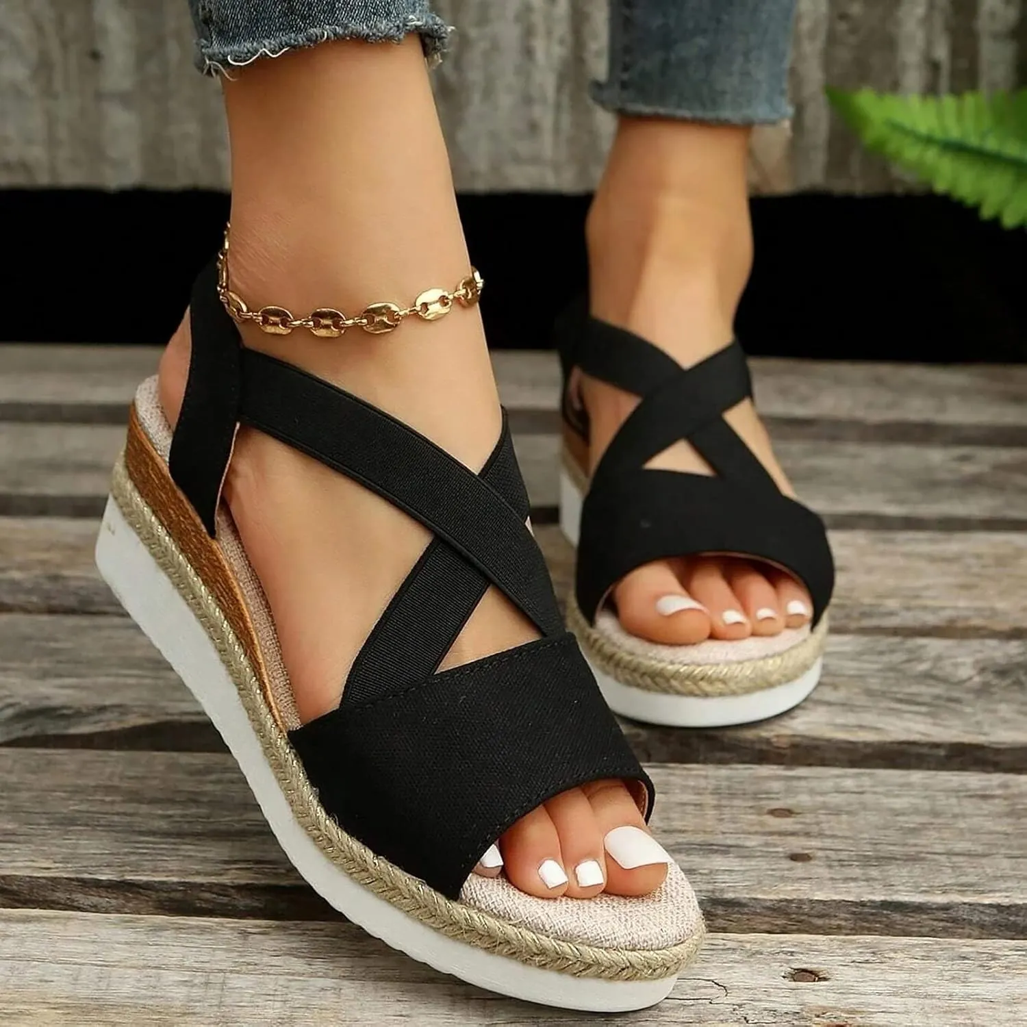 Women's Sandals 2024, Dressy Platform Wedges Espadrilles Open Toe Sandals Ankle Strap Slip On Orthopedic Sandals