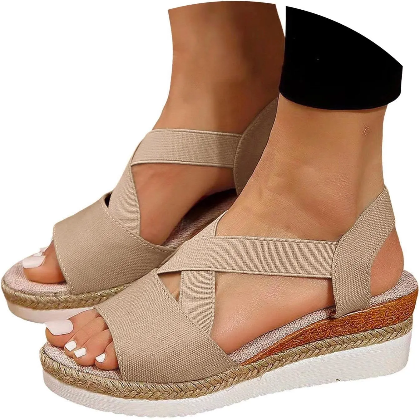 Women's Sandals 2024, Dressy Platform Wedges Espadrilles Open Toe Sandals Ankle Strap Slip On Orthopedic Sandals