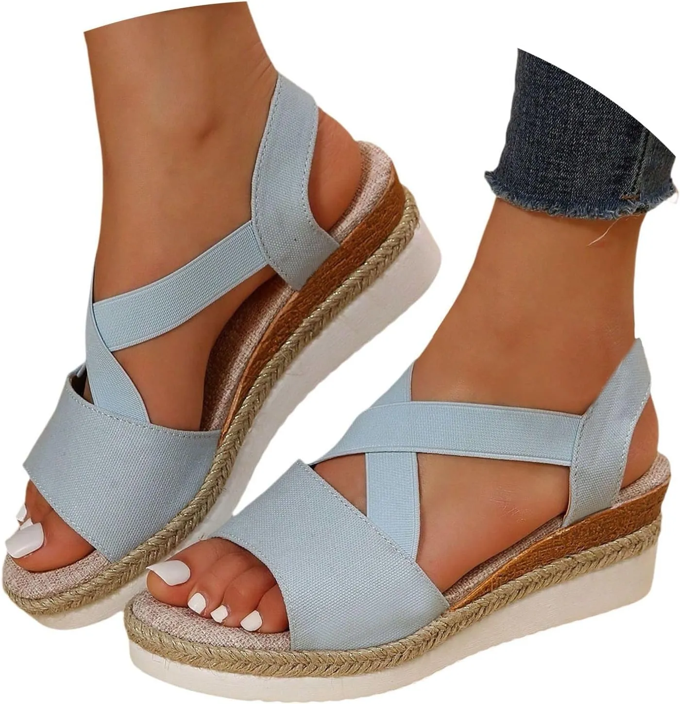 Women's Sandals 2024, Dressy Platform Wedges Espadrilles Open Toe Sandals Ankle Strap Slip On Orthopedic Sandals
