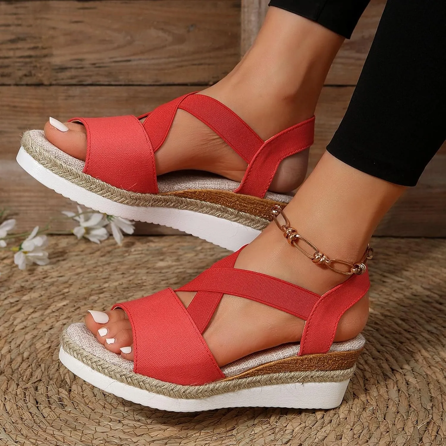 Women's Sandals 2024, Dressy Platform Wedges Espadrilles Open Toe Sandals Ankle Strap Slip On Orthopedic Sandals
