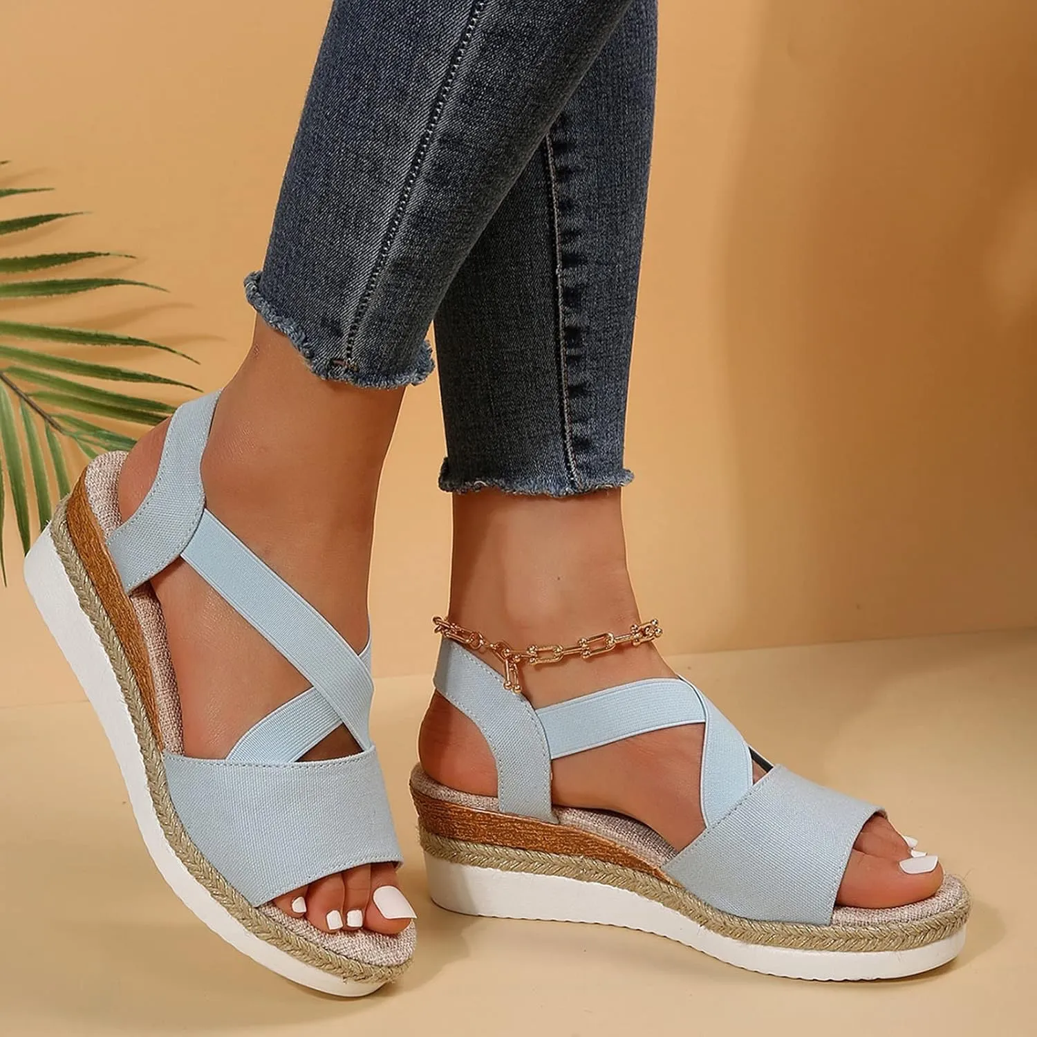 Women's Sandals 2024, Dressy Platform Wedges Espadrilles Open Toe Sandals Ankle Strap Slip On Orthopedic Sandals