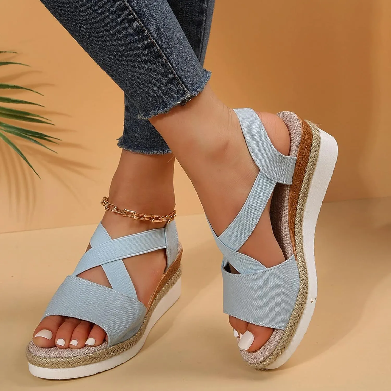Women's Sandals 2024, Dressy Platform Wedges Espadrilles Open Toe Sandals Ankle Strap Slip On Orthopedic Sandals