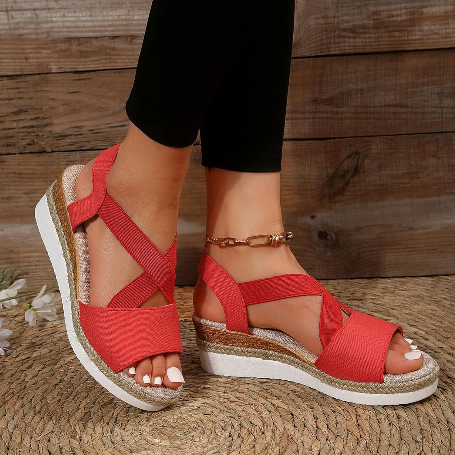 Women's Sandals 2024, Dressy Platform Wedges Espadrilles Open Toe Sandals Ankle Strap Slip On Orthopedic Sandals