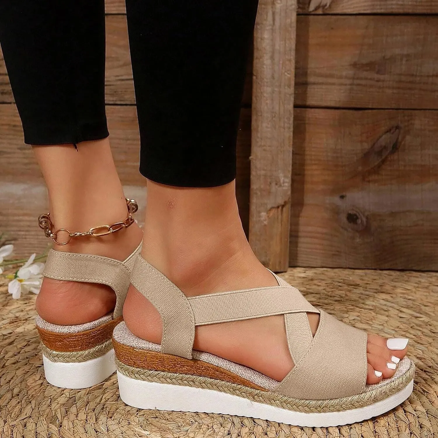 Women's Sandals 2024, Dressy Platform Wedges Espadrilles Open Toe Sandals Ankle Strap Slip On Orthopedic Sandals