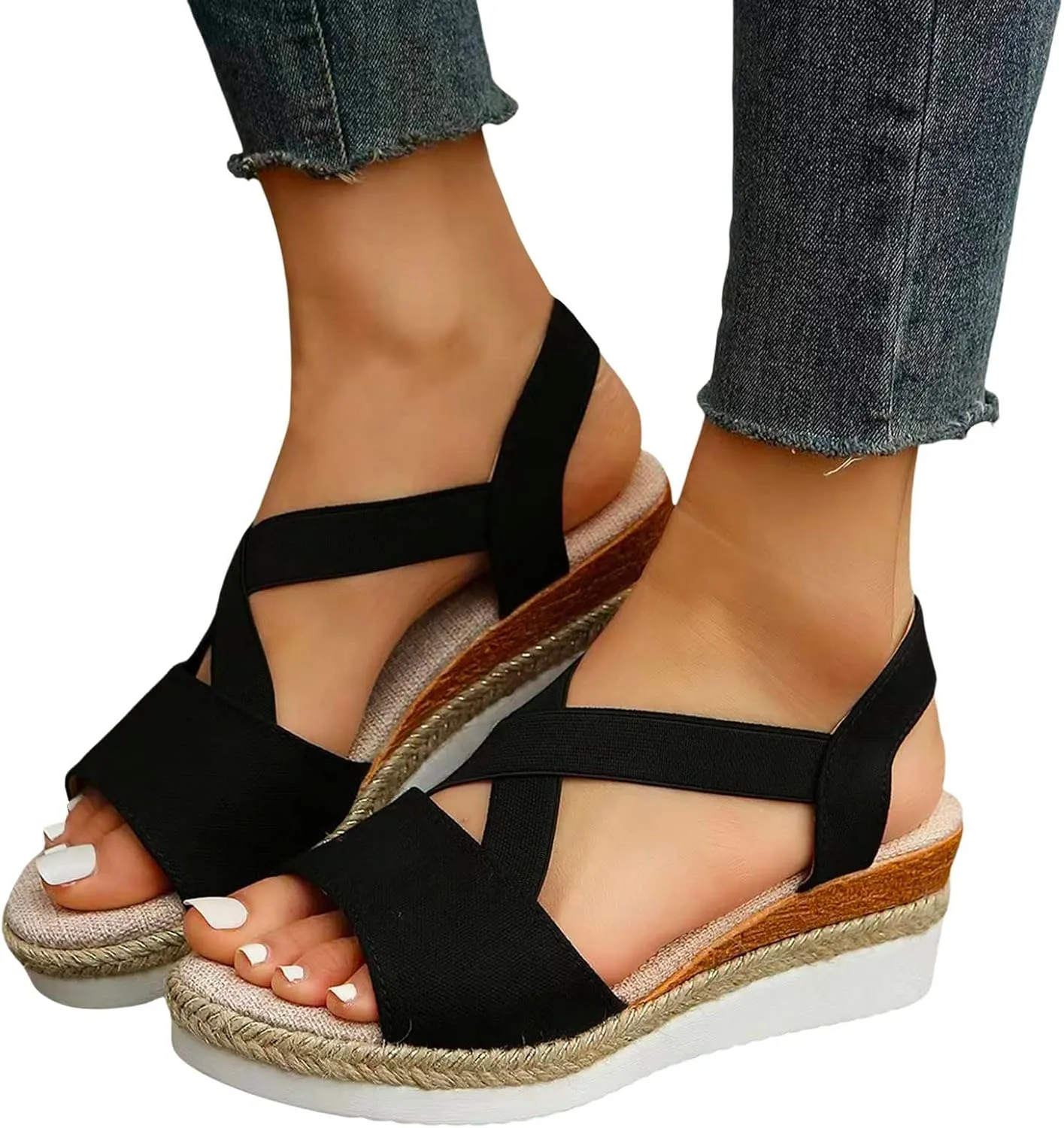 Women's Sandals 2024, Dressy Platform Wedges Espadrilles Open Toe Sandals Ankle Strap Slip On Orthopedic Sandals