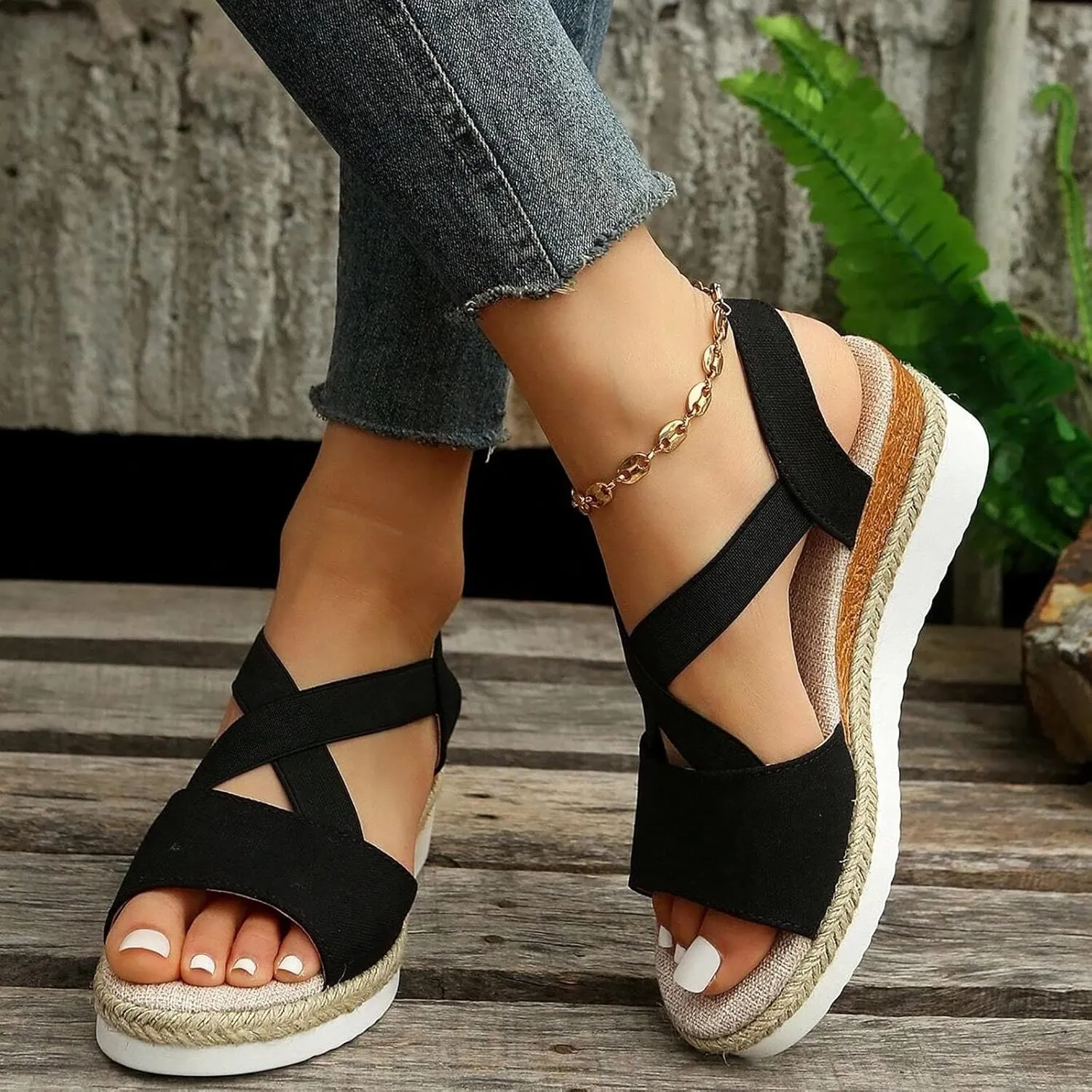 Women's Sandals 2024, Dressy Platform Wedges Espadrilles Open Toe Sandals Ankle Strap Slip On Orthopedic Sandals