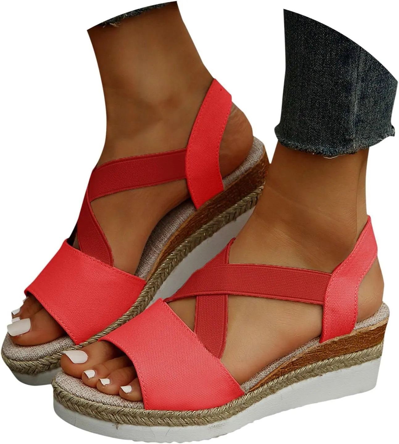Women's Sandals 2024, Dressy Platform Wedges Espadrilles Open Toe Sandals Ankle Strap Slip On Orthopedic Sandals