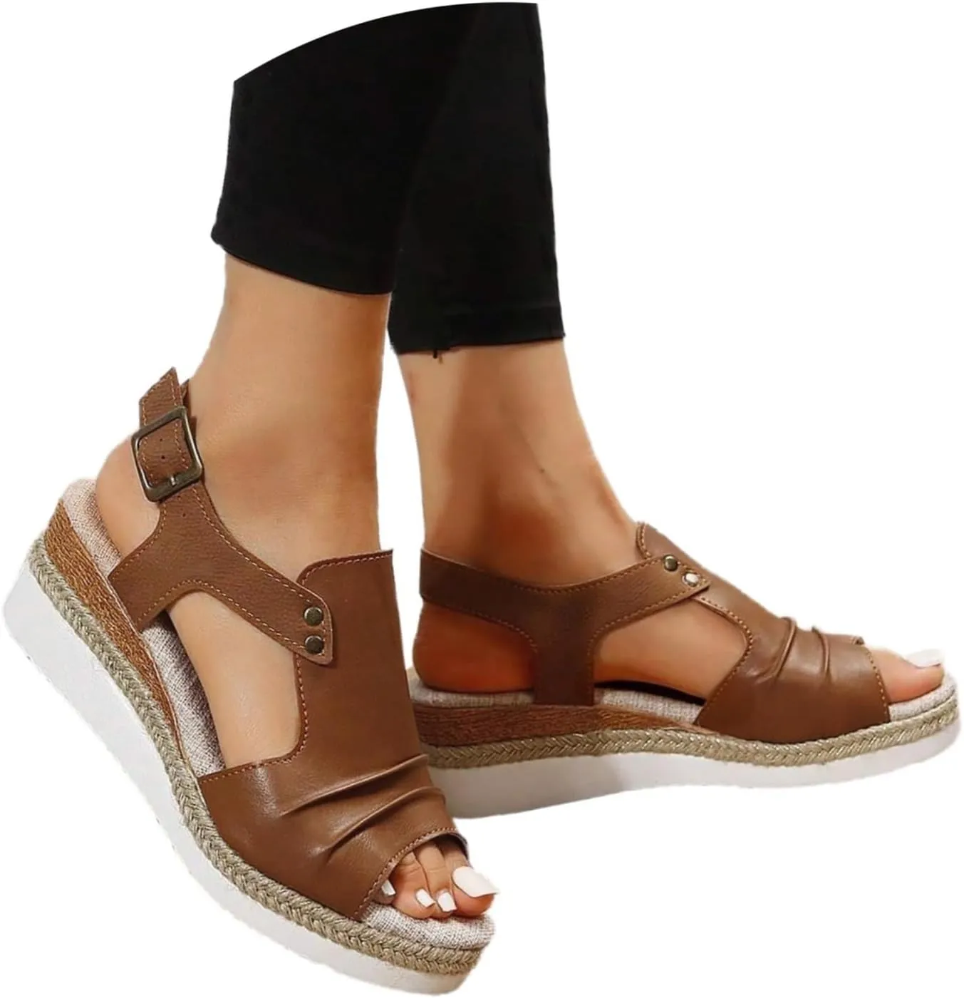 Womens Sandals 2024 Open Toe Wedge Espadrilles for Women Ankle Strap Orthopedic Dressy Summer Platform Sandals