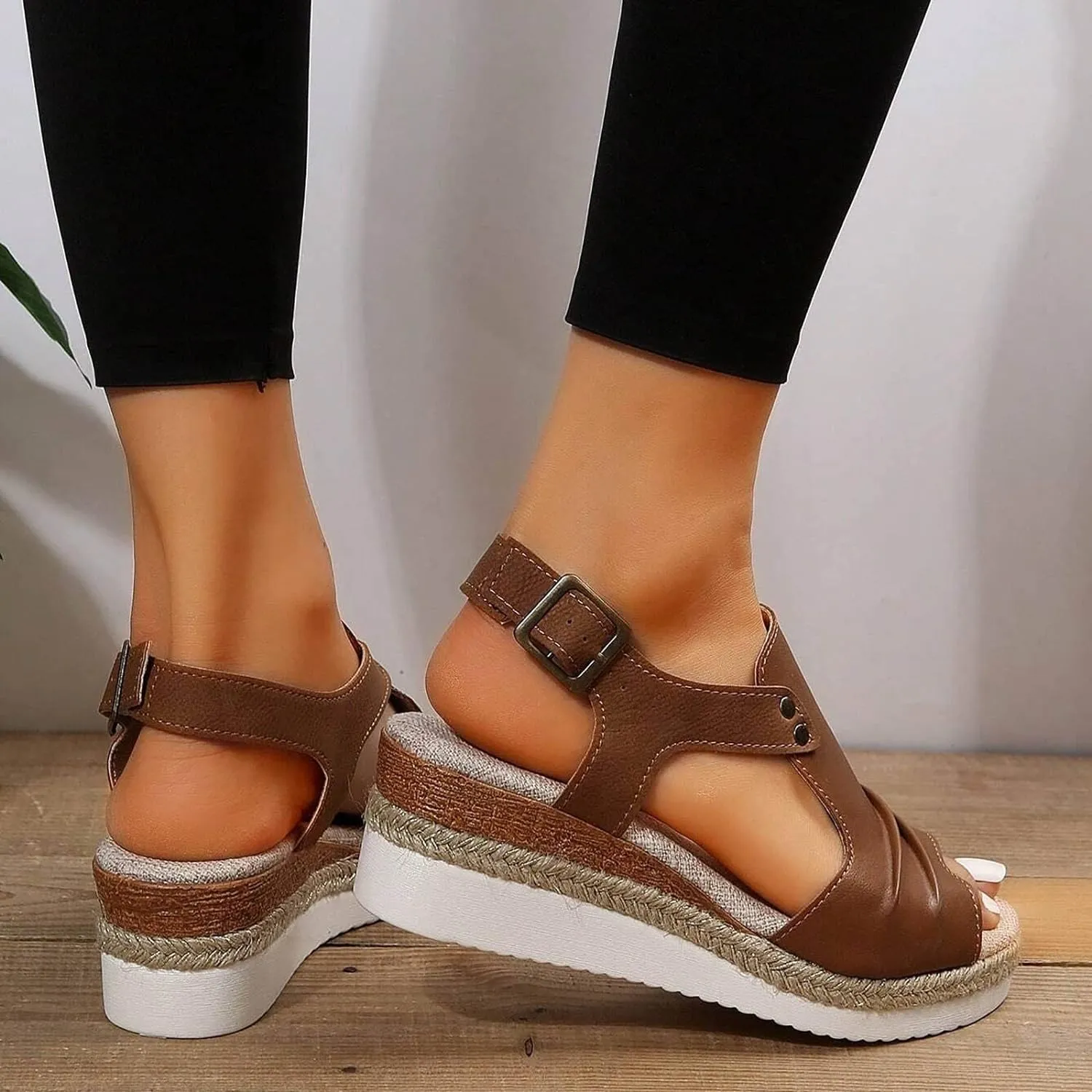 Womens Sandals 2024 Open Toe Wedge Espadrilles for Women Ankle Strap Orthopedic Dressy Summer Platform Sandals