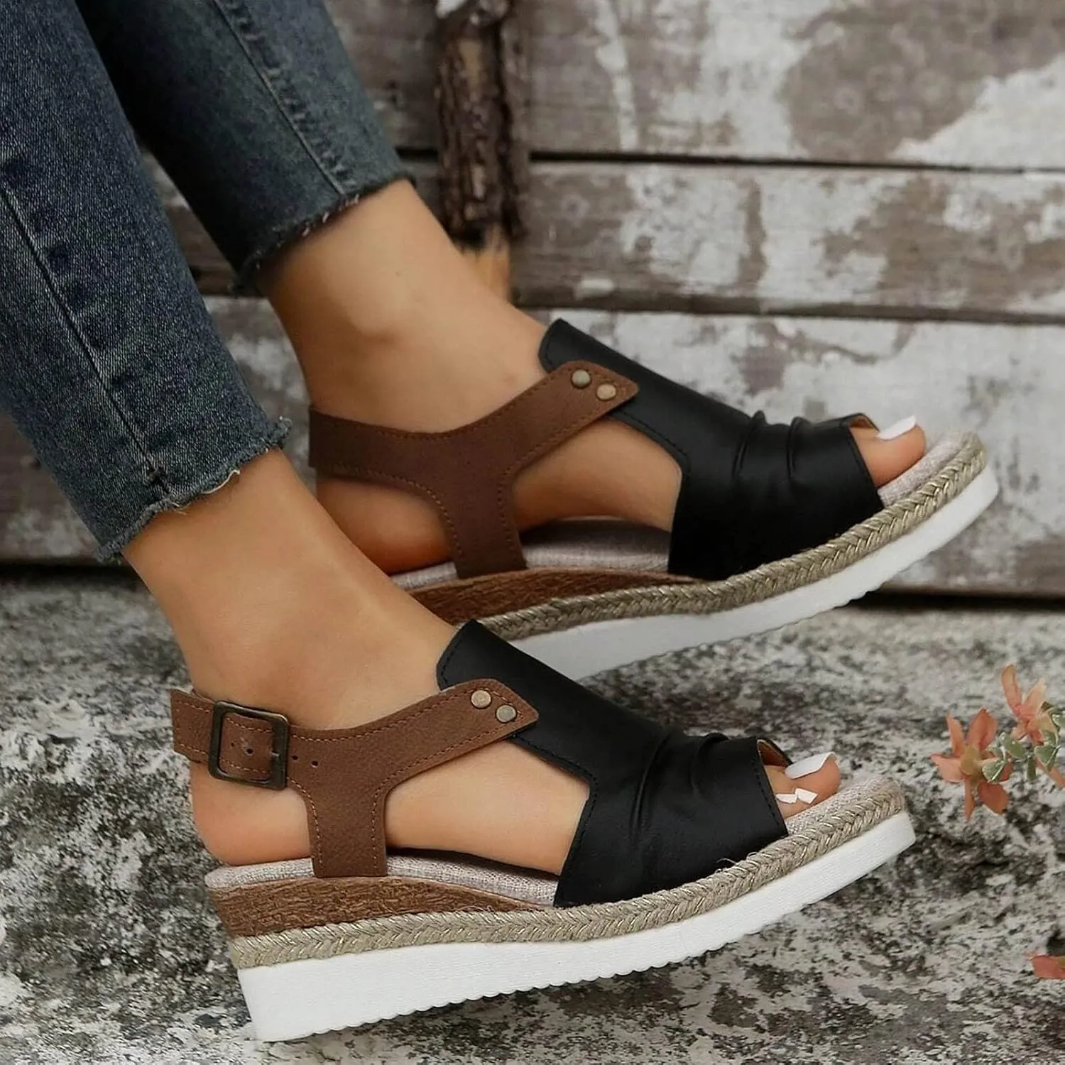 Womens Sandals 2024 Open Toe Wedge Espadrilles for Women Ankle Strap Orthopedic Dressy Summer Platform Sandals