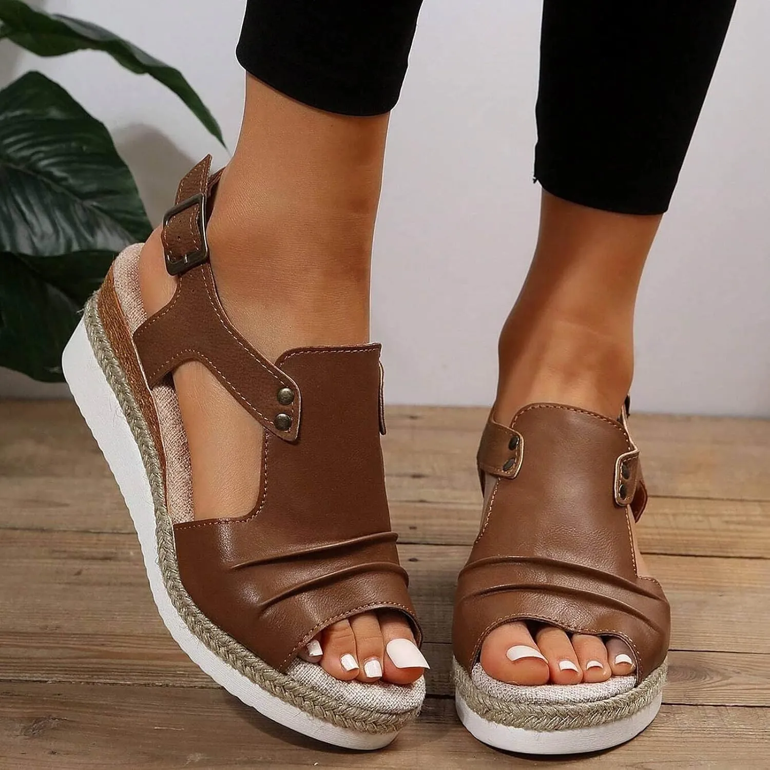 Womens Sandals 2024 Open Toe Wedge Espadrilles for Women Ankle Strap Orthopedic Dressy Summer Platform Sandals