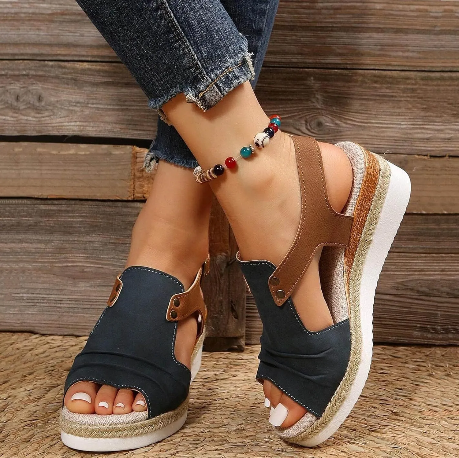 Womens Sandals 2024 Open Toe Wedge Espadrilles for Women Ankle Strap Orthopedic Dressy Summer Platform Sandals