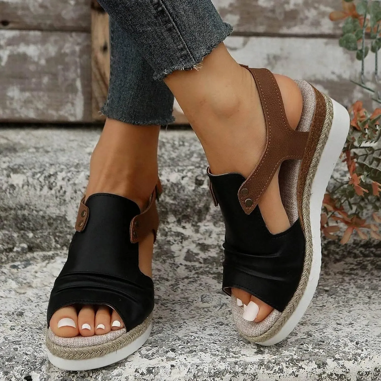 Womens Sandals 2024 Open Toe Wedge Espadrilles for Women Ankle Strap Orthopedic Dressy Summer Platform Sandals