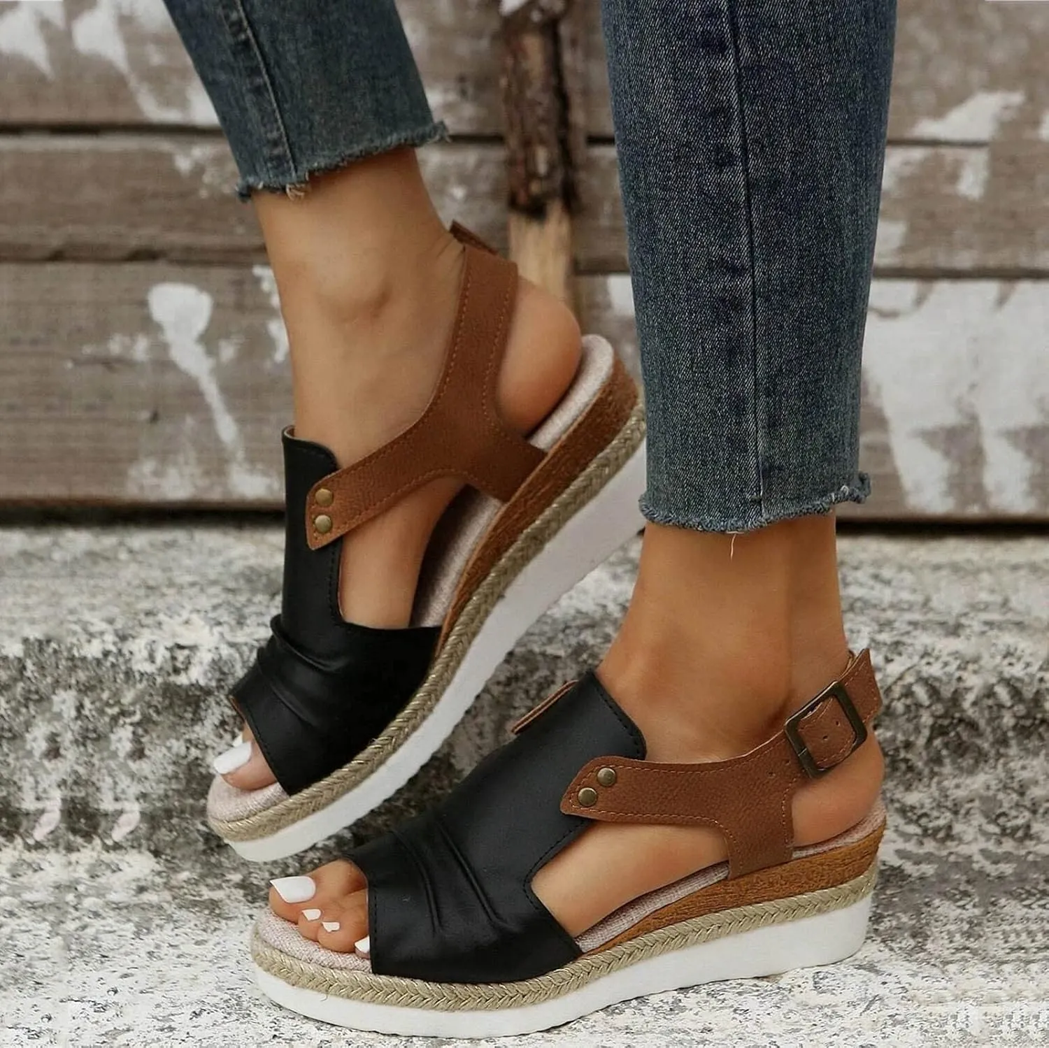 Womens Sandals 2024 Open Toe Wedge Espadrilles for Women Ankle Strap Orthopedic Dressy Summer Platform Sandals