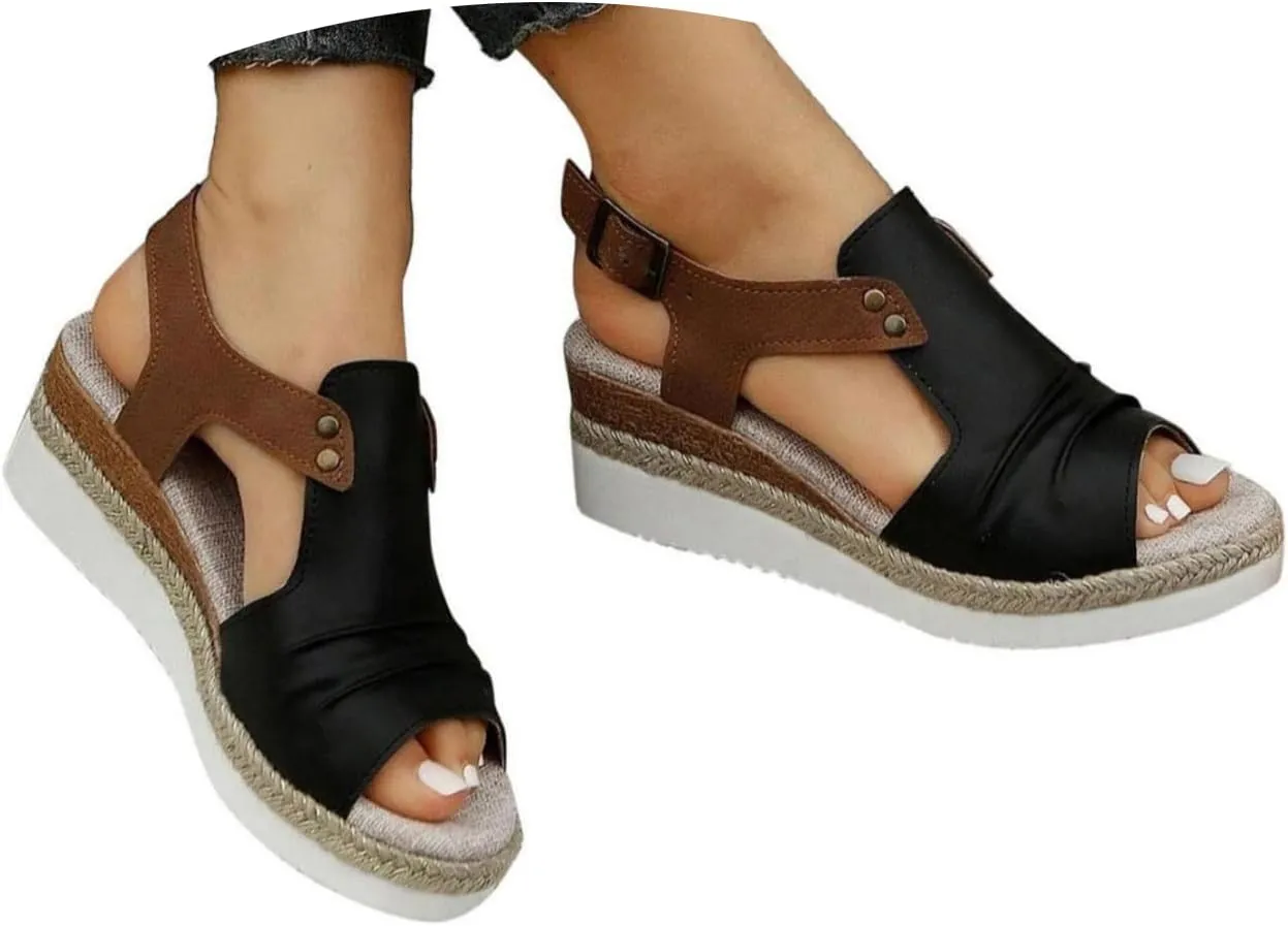 Womens Sandals 2024 Open Toe Wedge Espadrilles for Women Ankle Strap Orthopedic Dressy Summer Platform Sandals