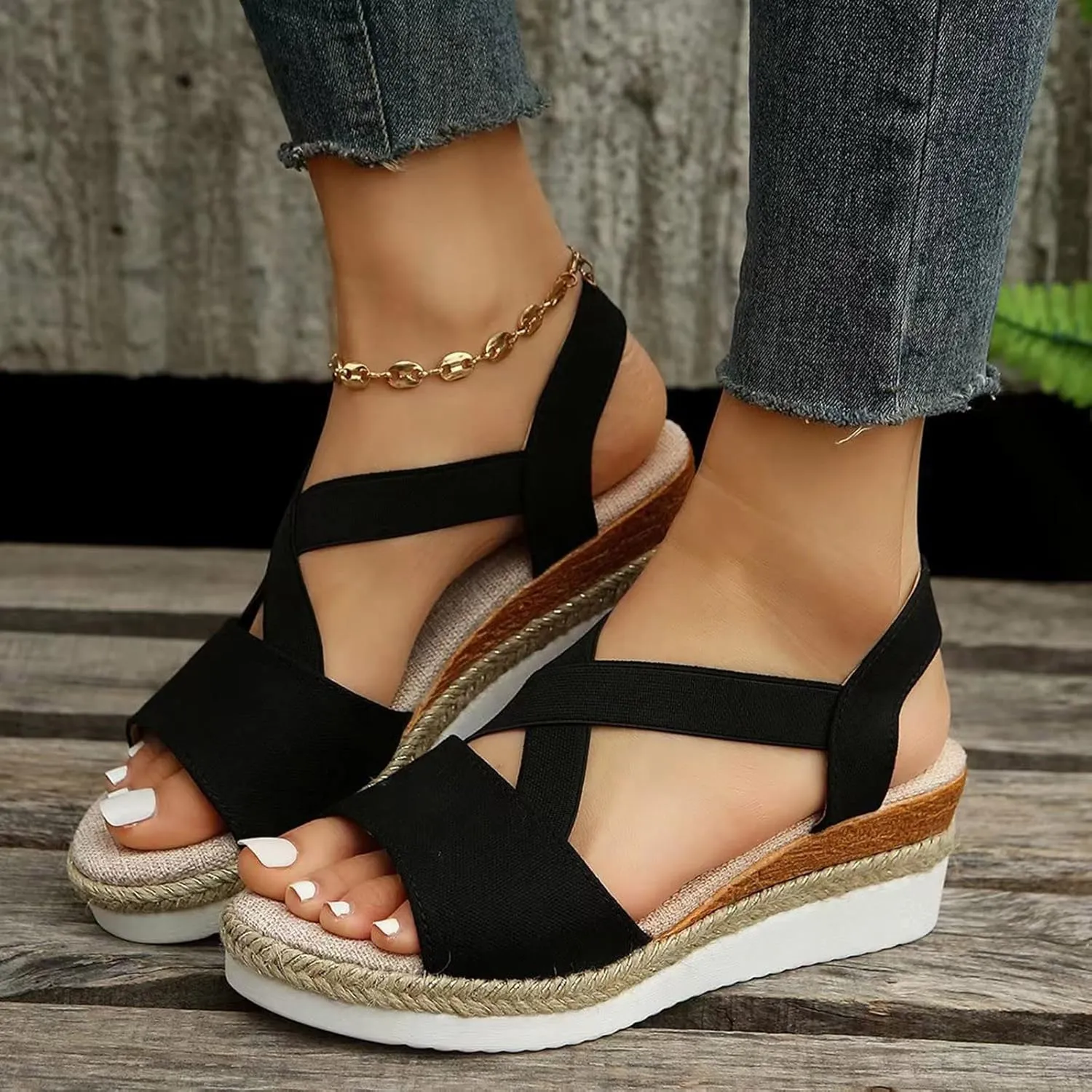 Women's Sandals Dressy Platform Espadrilles Open Toe Wedges Sandals Ankle Strap Slip On Orthopedic Sandals
